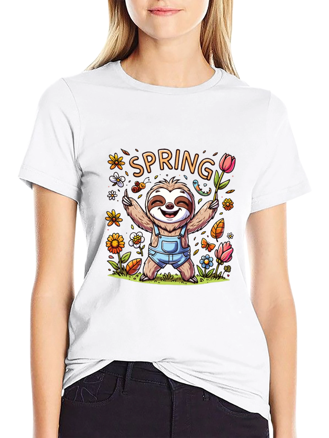 Black Spring Sloth Graphic Tee - Unisex Black T-Shirt view 9