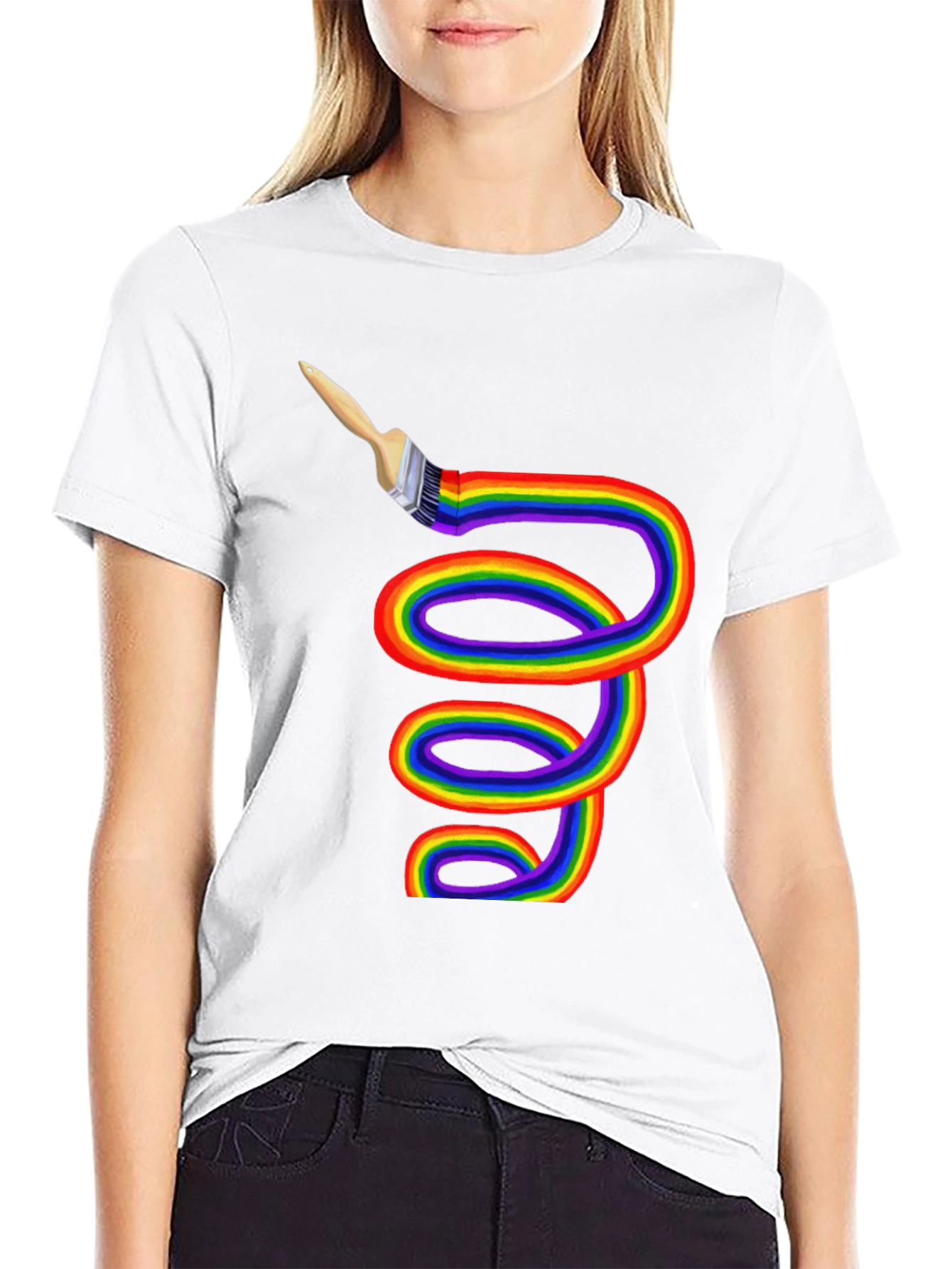 Rainbow Paintbrush Tee - Artistic Expression - 9