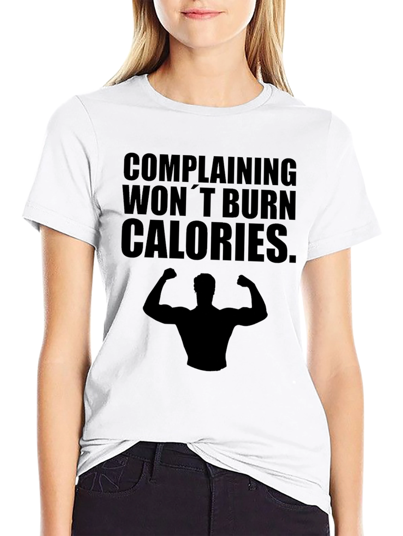 Black Funny Workout T-Shirt - Complaining Won't Burn Calories view 9