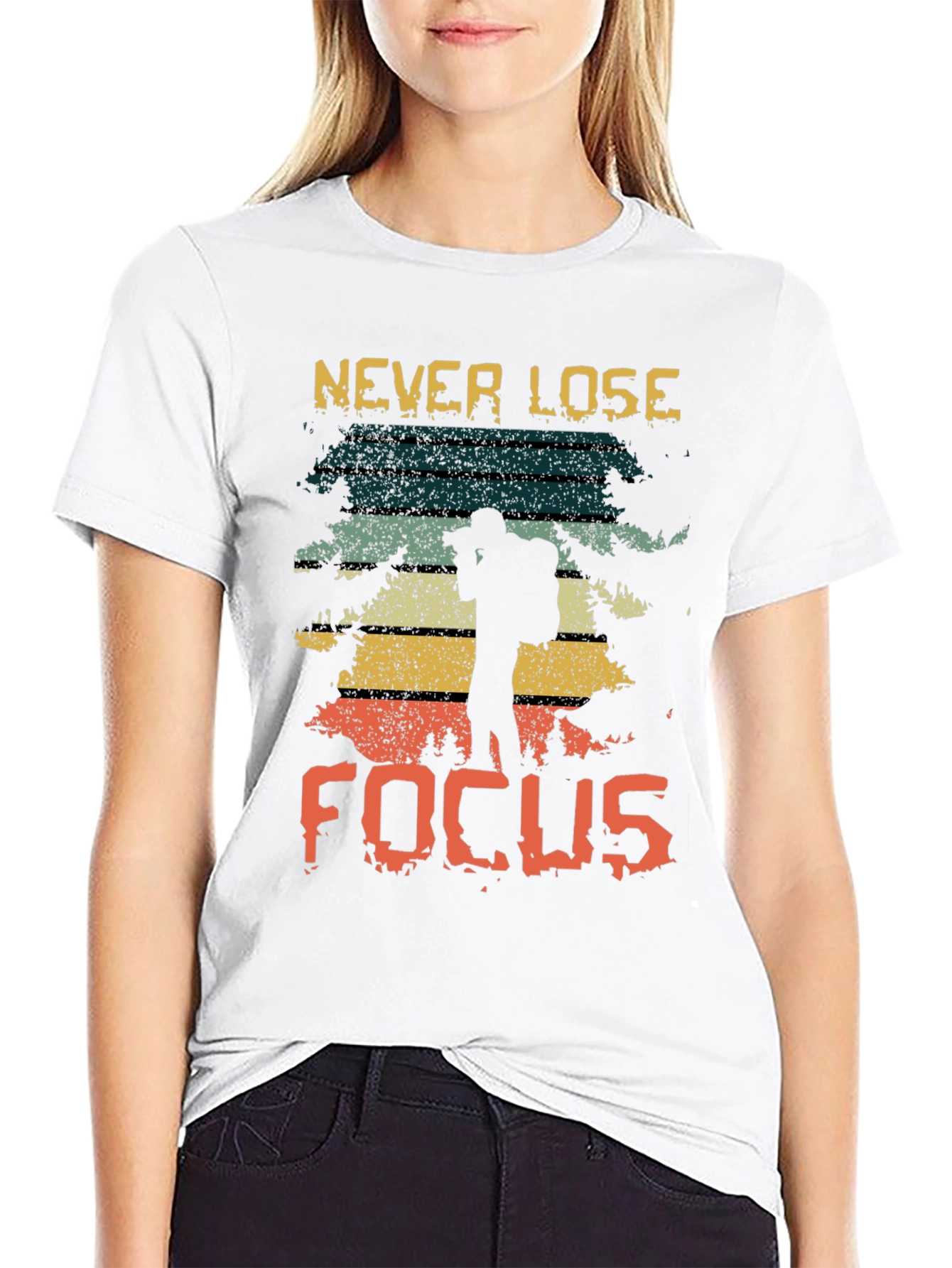 Black Never Lose Focus Retro Graphic Tee view 9
