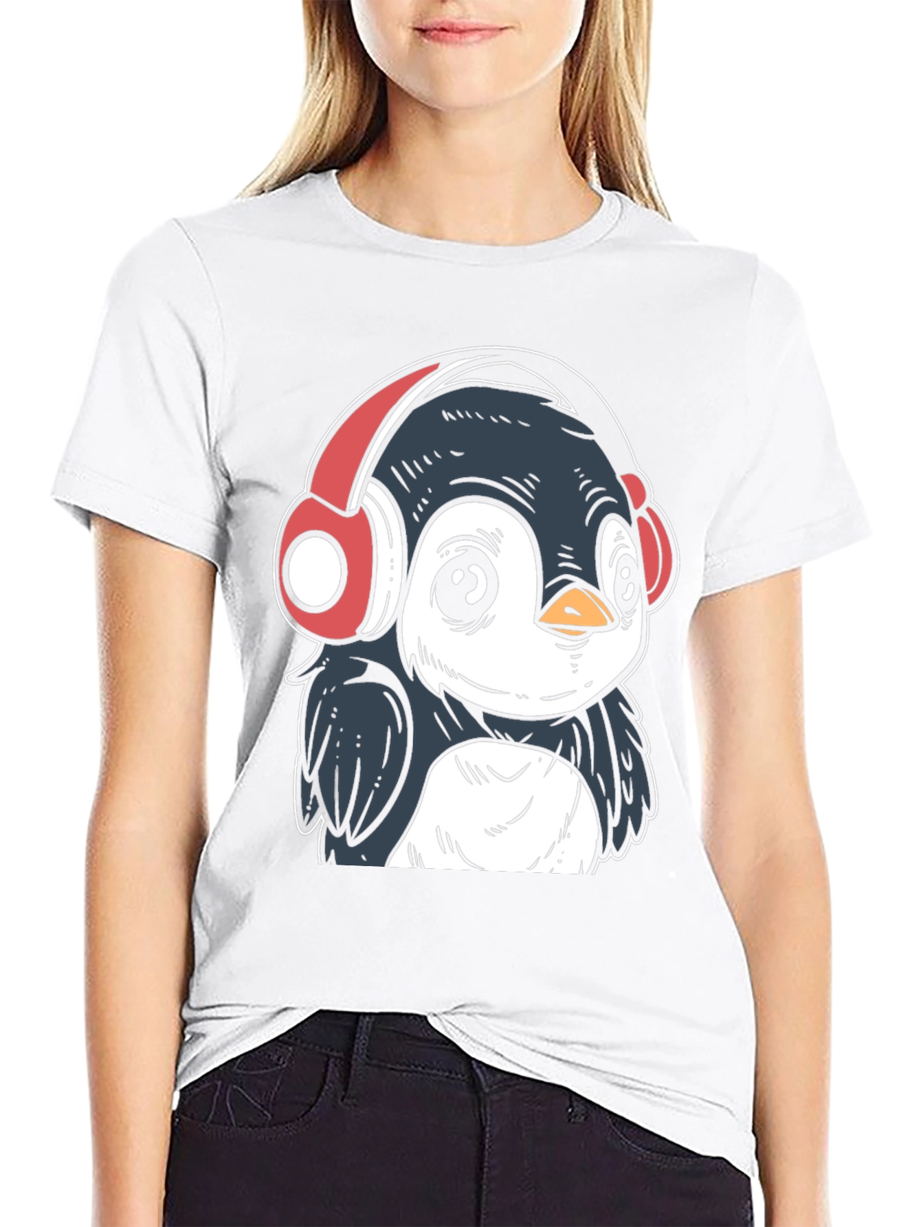 Black Penguin Headphones Graphic Tee - Cool Black T-Shirt view 9