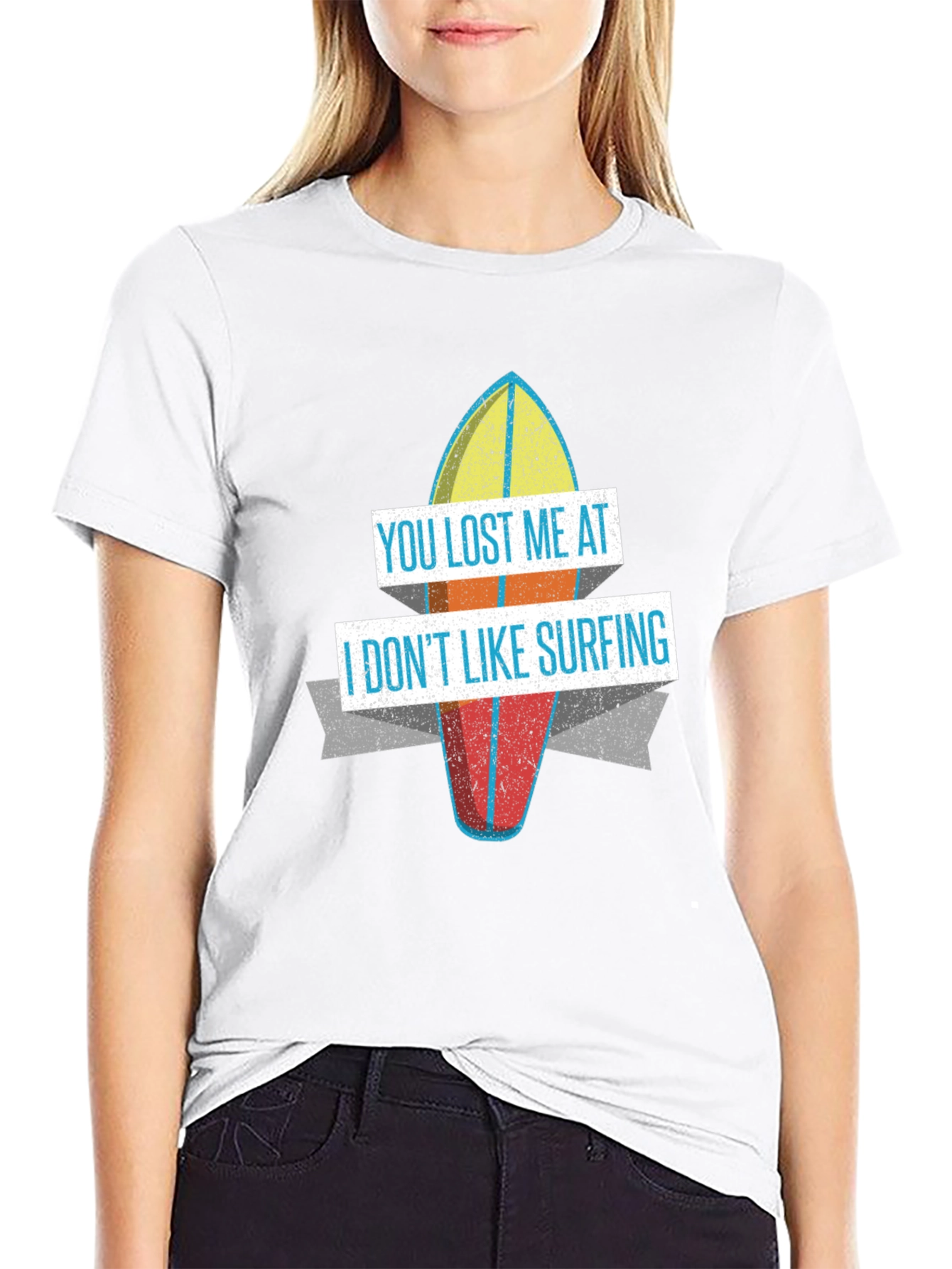 Black Funny "You Lost Me at Surfing" Graphic T-Shirt view 9