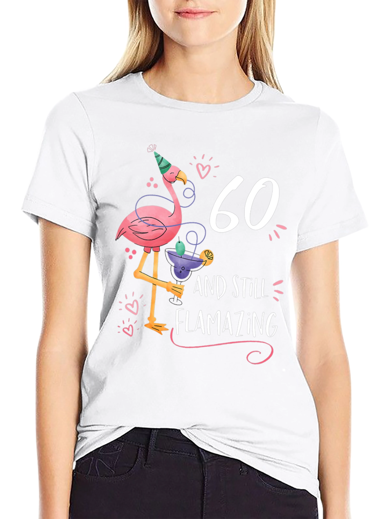 Black 60th Birthday Flamingo T-Shirt - Flamazing Gift Idea view 9