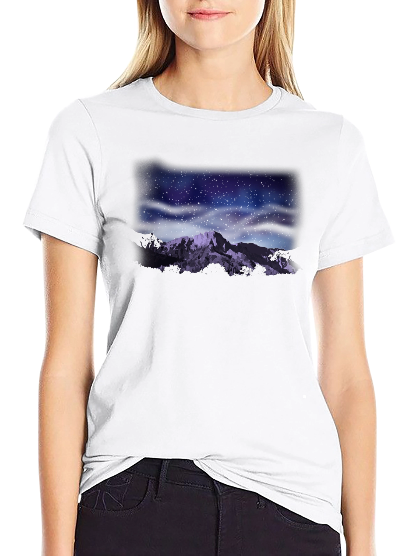 Black Night Sky Mountain Graphic Tee - Black view 9