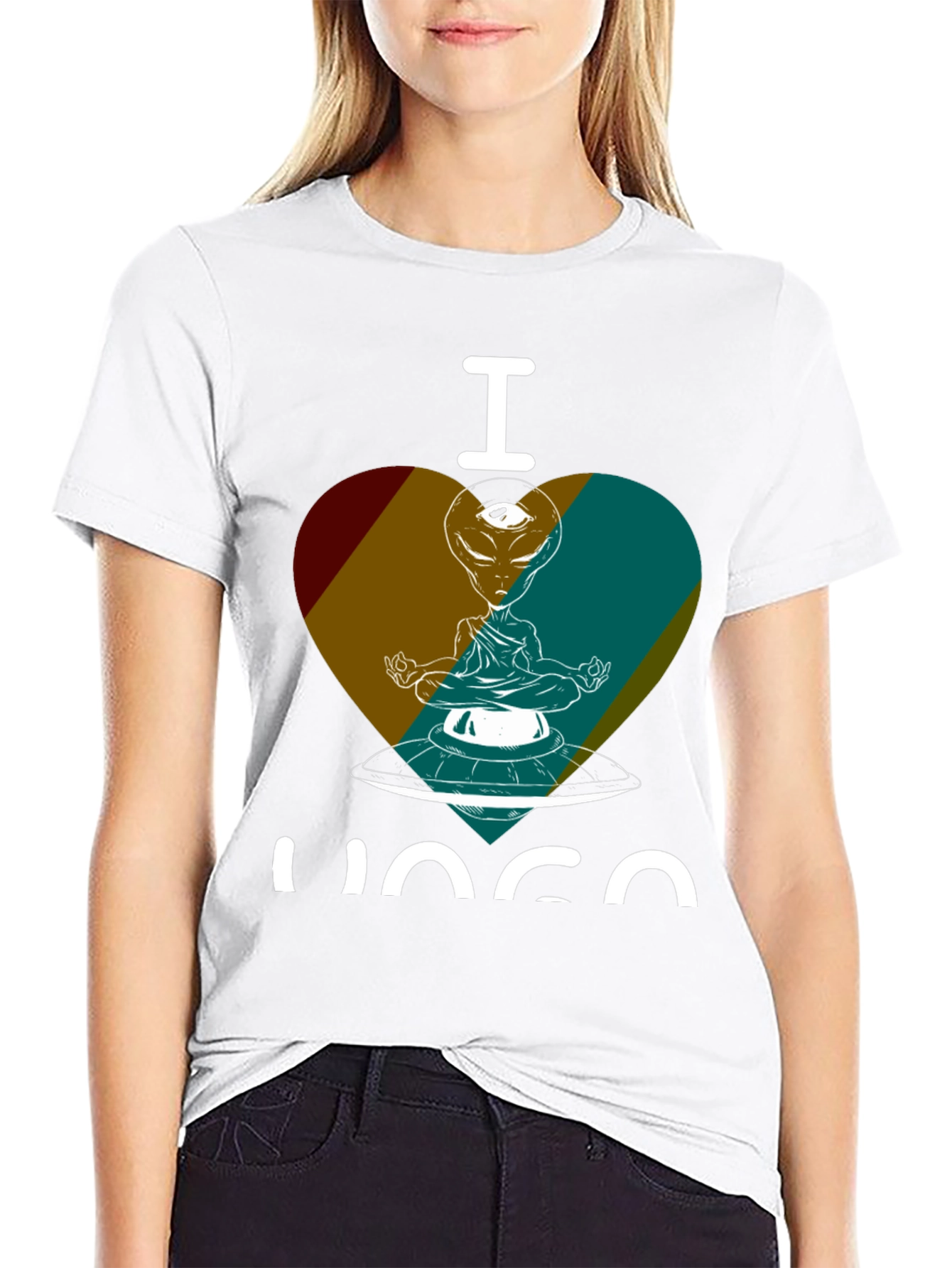 Black I Love Yoga Alien UFO Graphic Tee - Meditating in Space! view 9