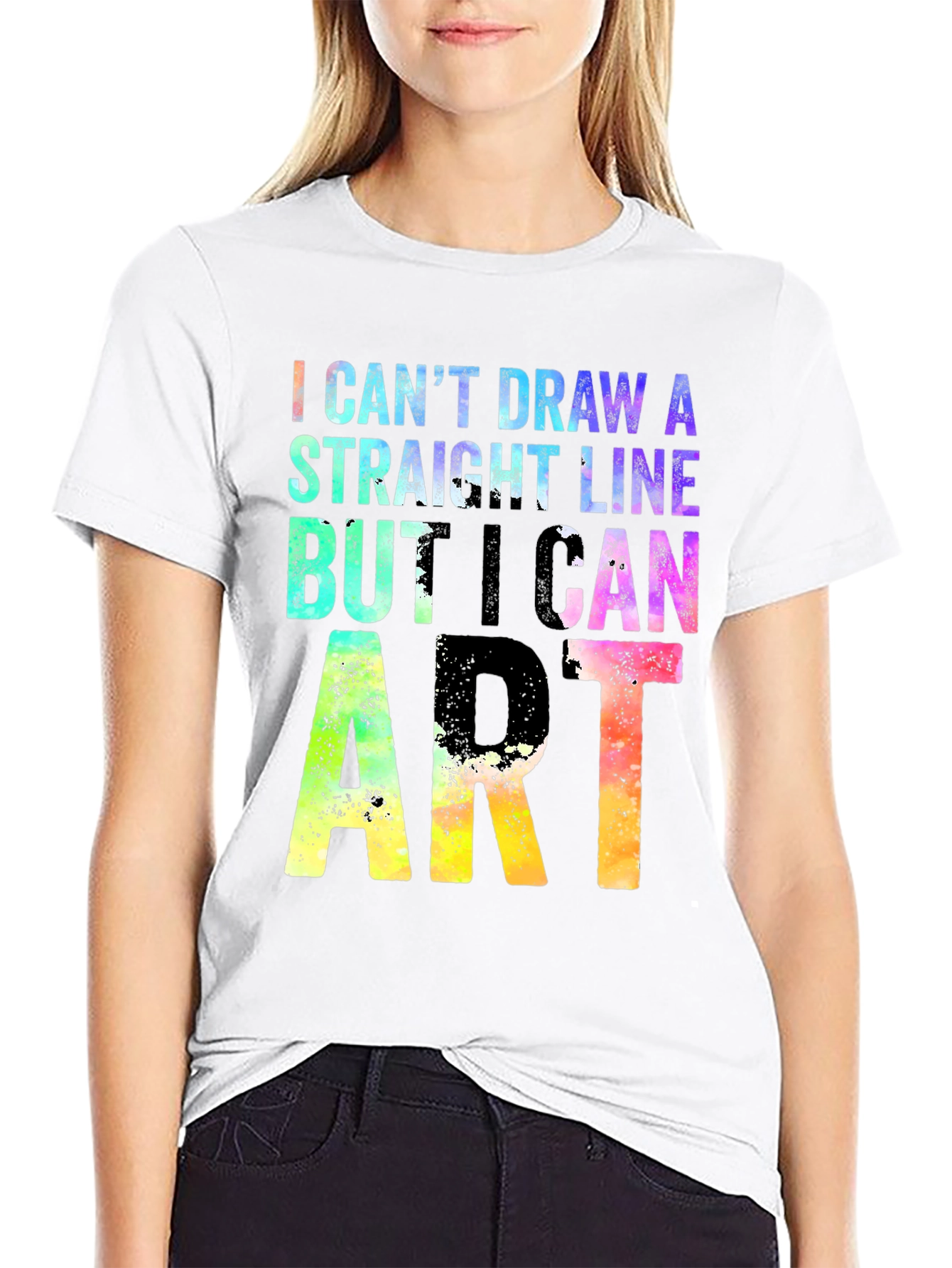 Black I Can't Draw A Straight Line But I Can Do Art T-Shirt view 9