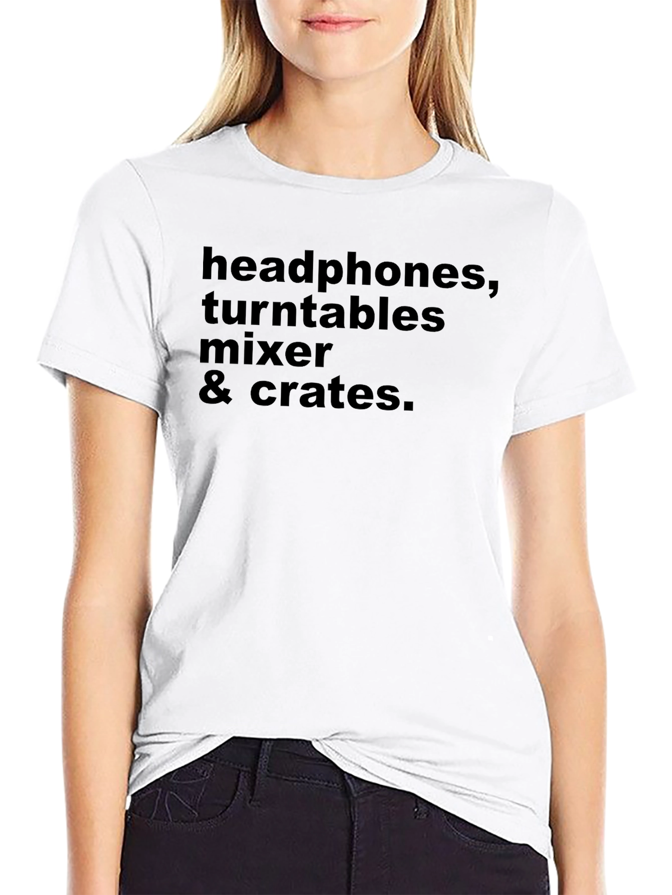 Black DJ Gear T-Shirt: Headphones, Turntables, Mixer & Crates view 9