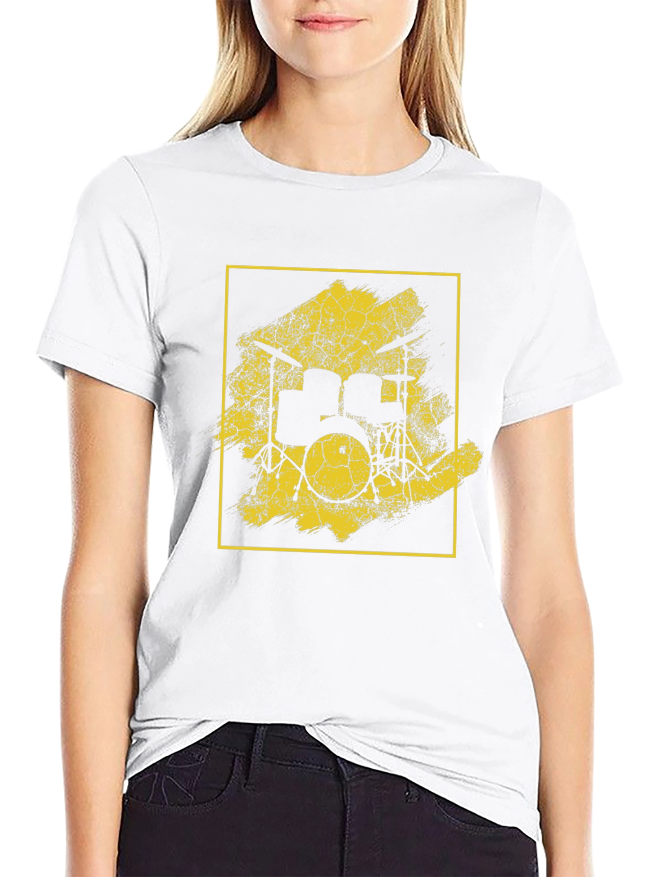 Black Vintage Drum Kit Graphic Tee - Black Cotton Blend view 9