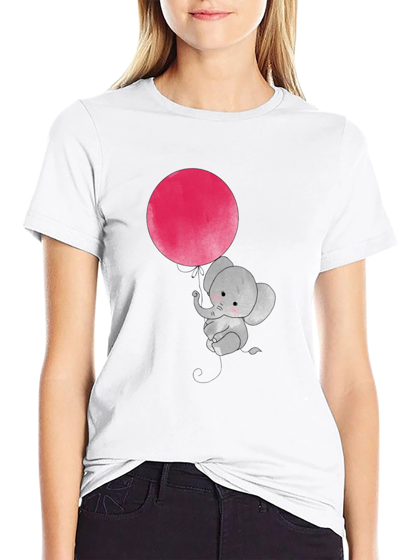 Black Cute Elephant with Balloon Graphic T-Shirt view 9