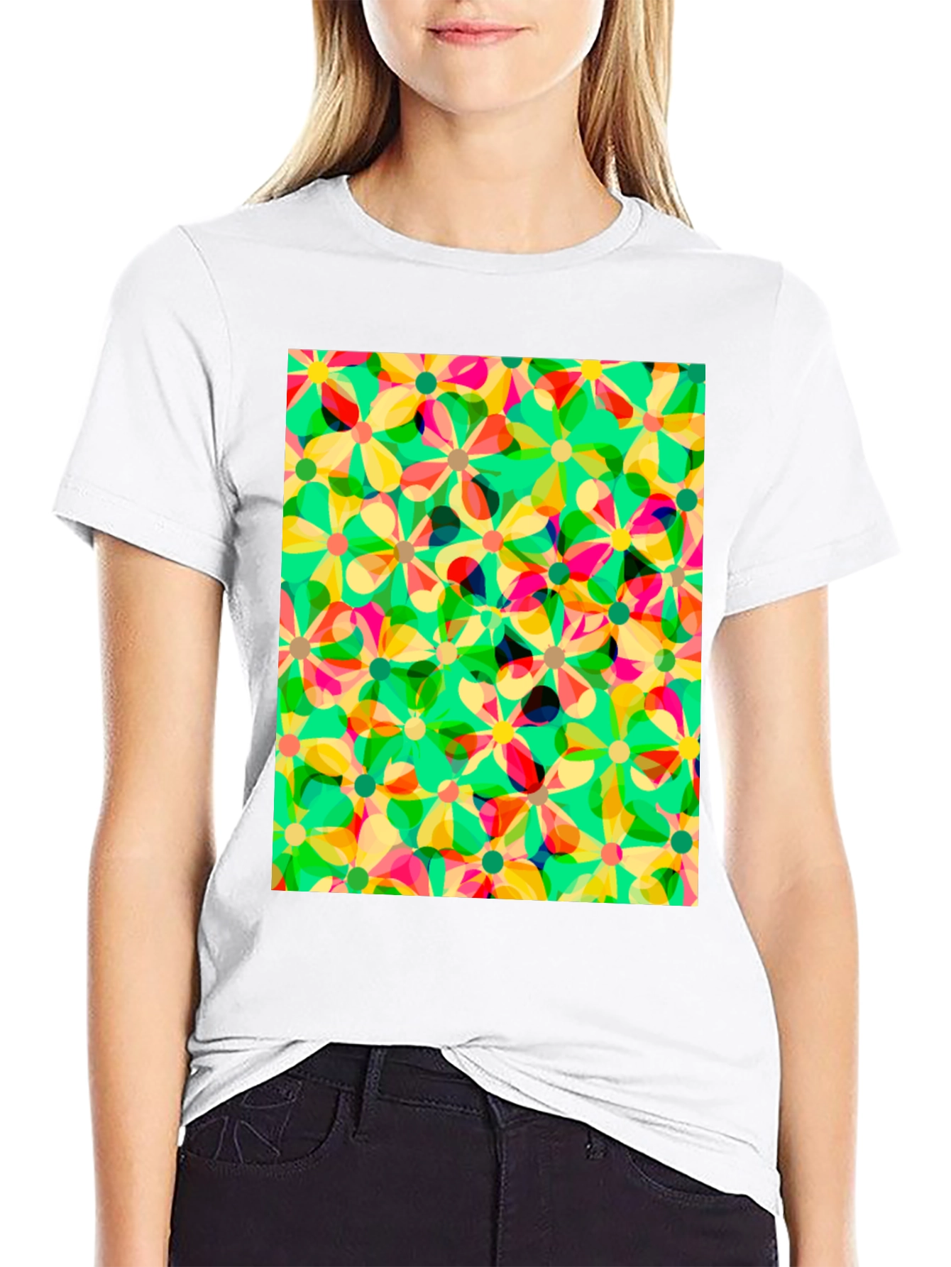 Black Floral Pattern Tee - Vibrant & Unique Design view 9