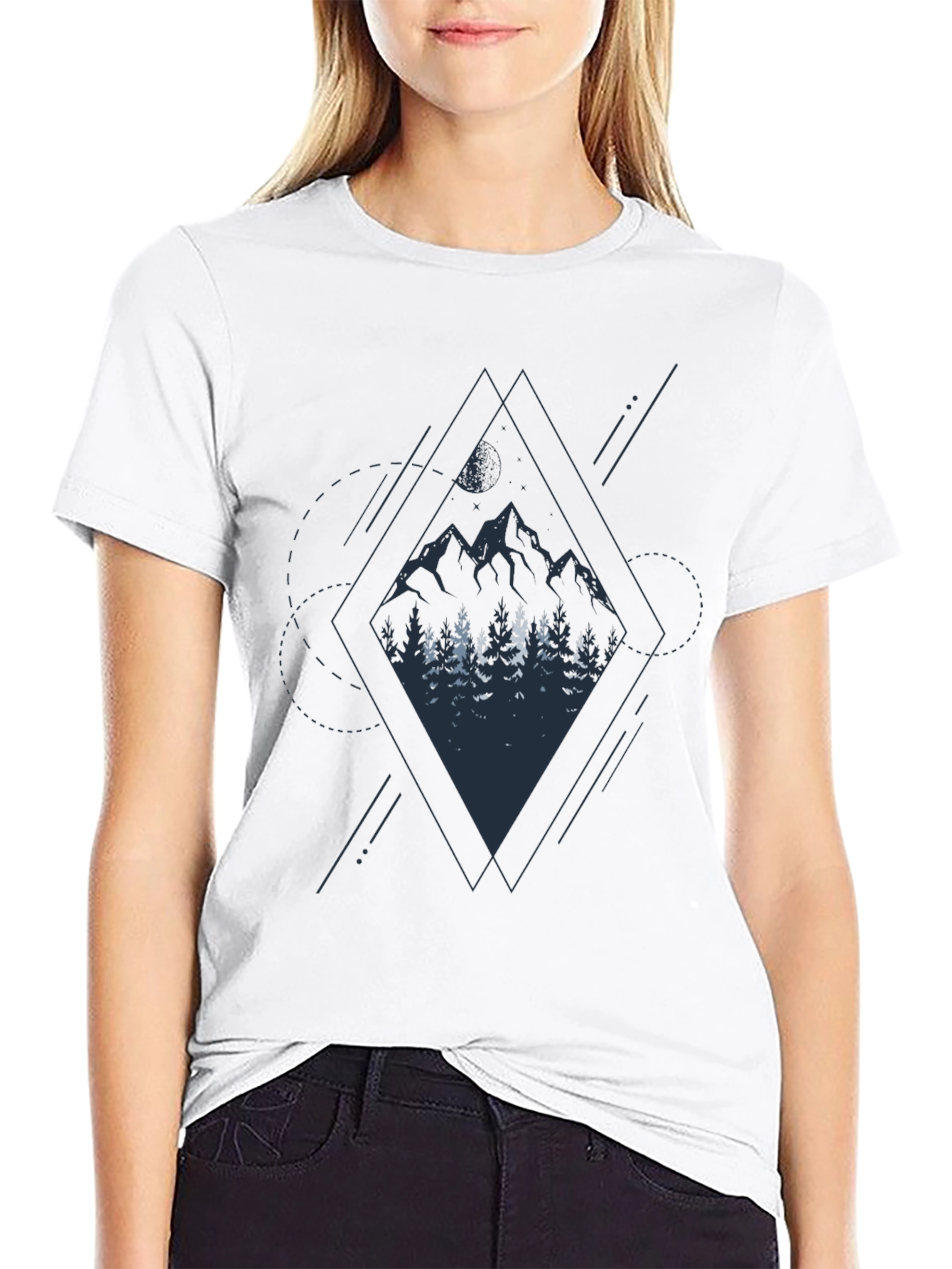Black Geometric Mountain Graphic Tee - Stylish Men's Black T-Shirt view 9
