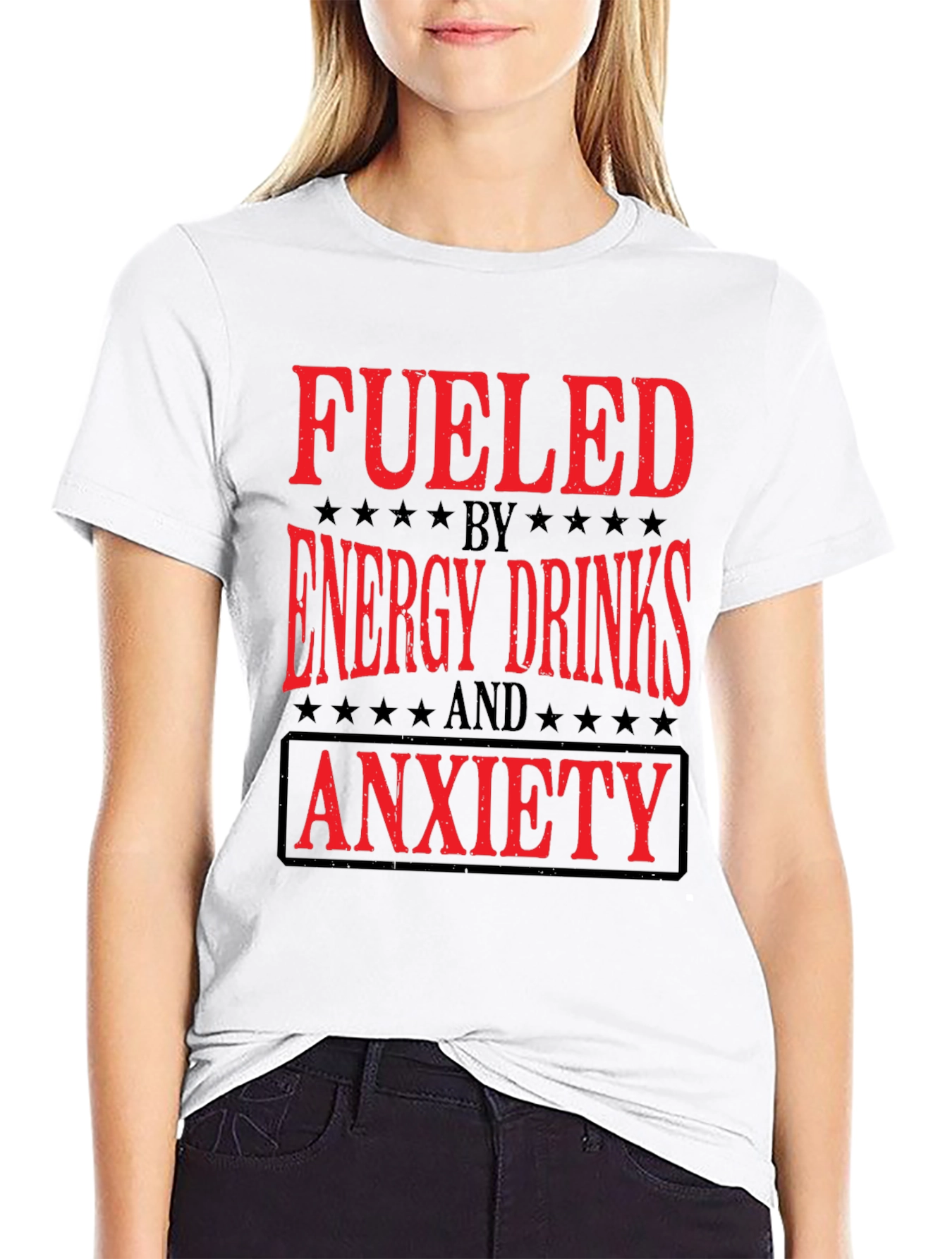 Black Fueled by Energy Drinks and Anxiety T-Shirt view 9
