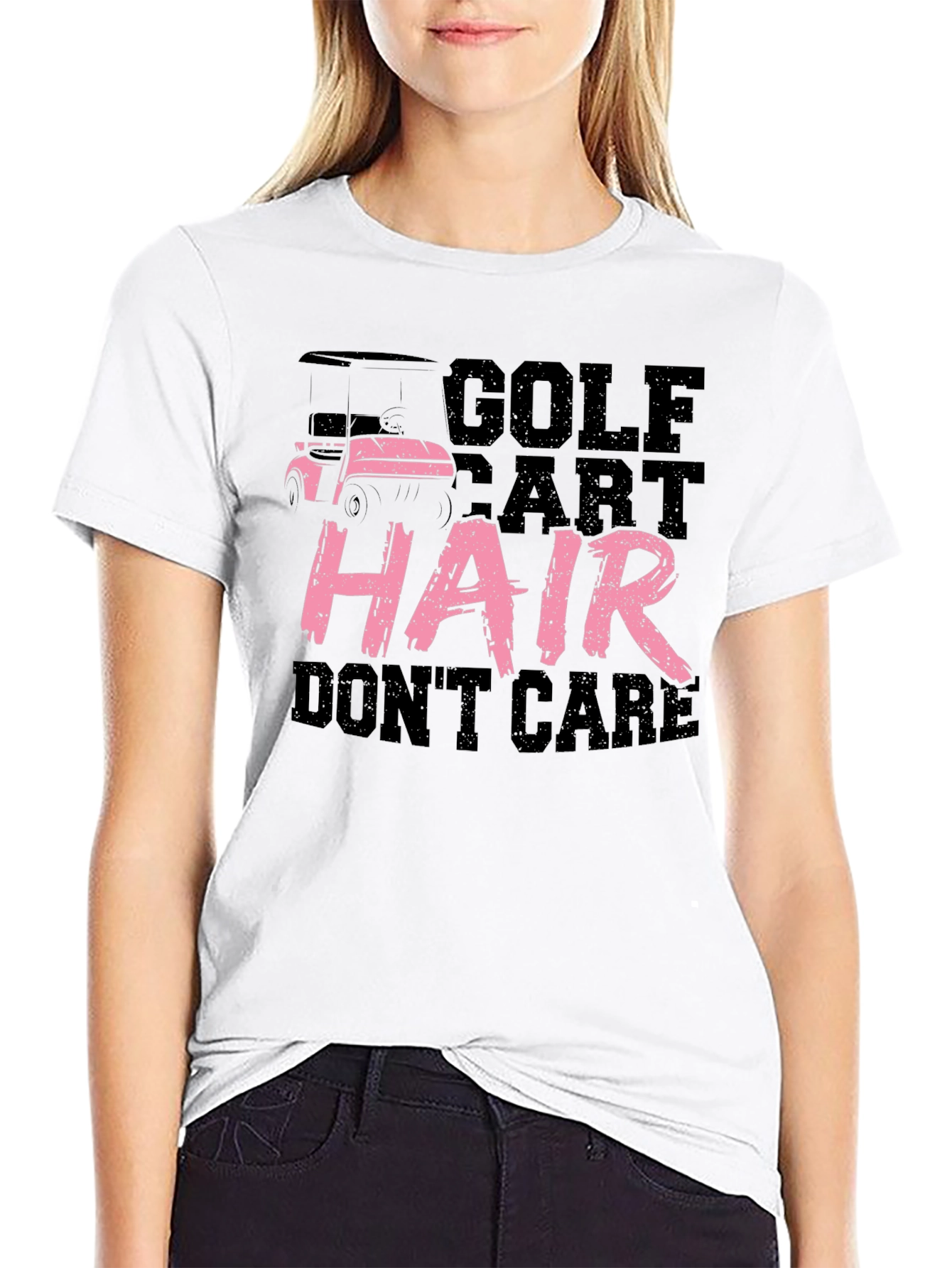 Black Golf Cart Hair Don't Care Tee view 9