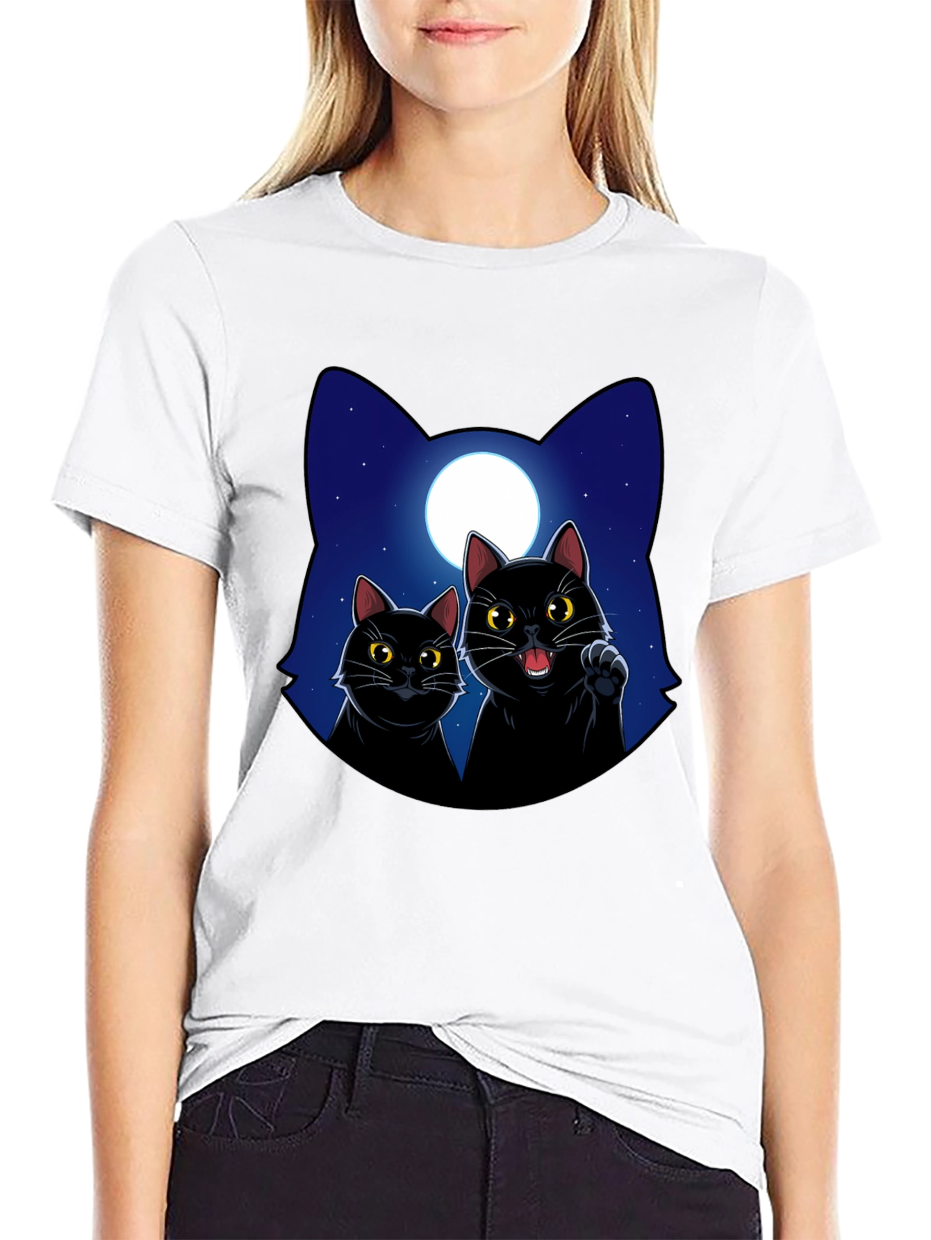 Black Black Cat Moon Graphic T-Shirt view 9