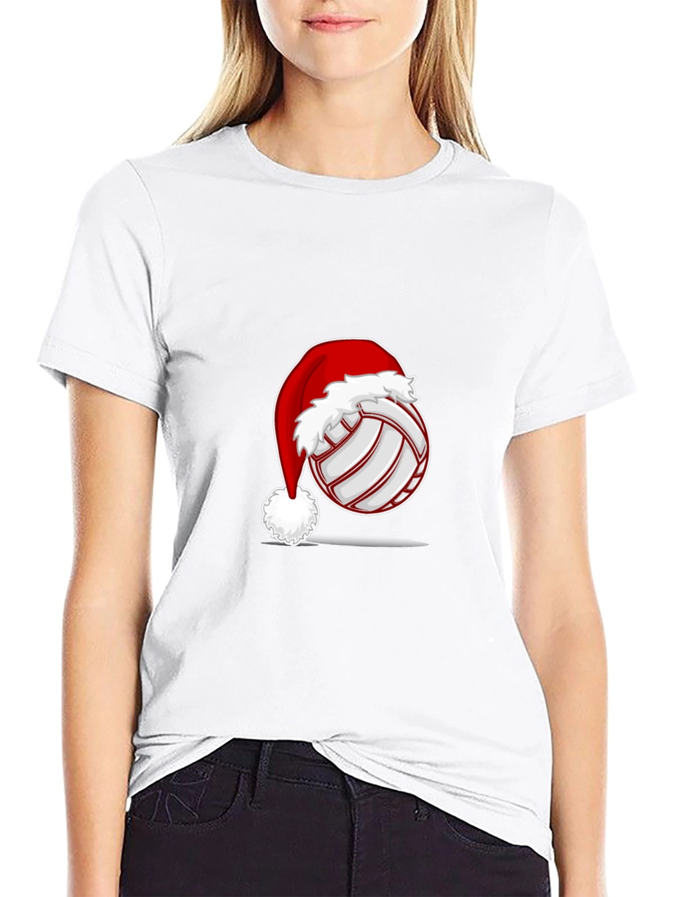 Black Volleyball Santa Hat Graphic Tee view 9