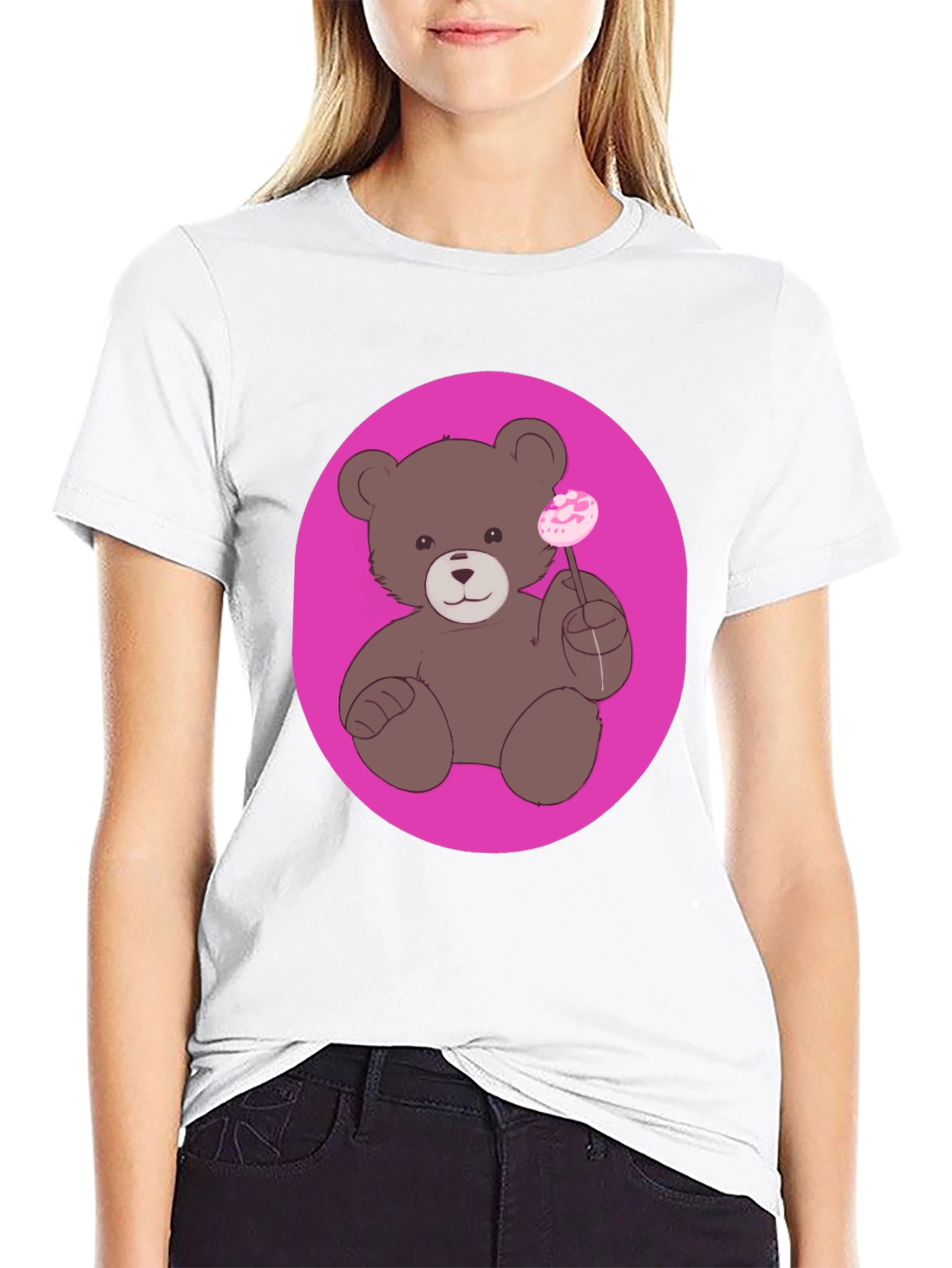 Black Cute Teddy Bear Lollipop Graphic Tee - Unisex view 9