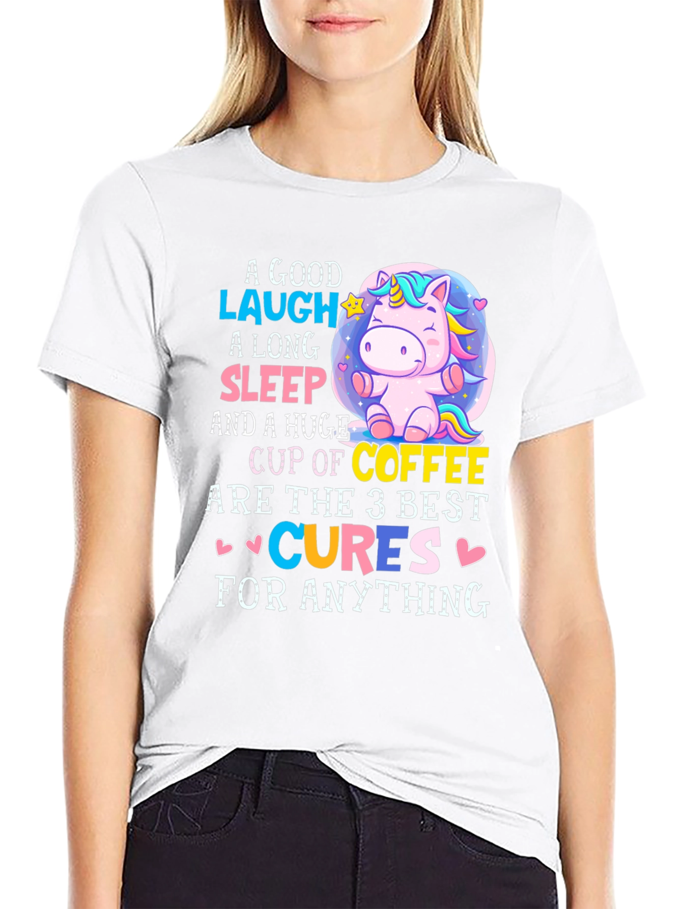 Black Funny Unicorn Coffee Cures T-Shirt view 9