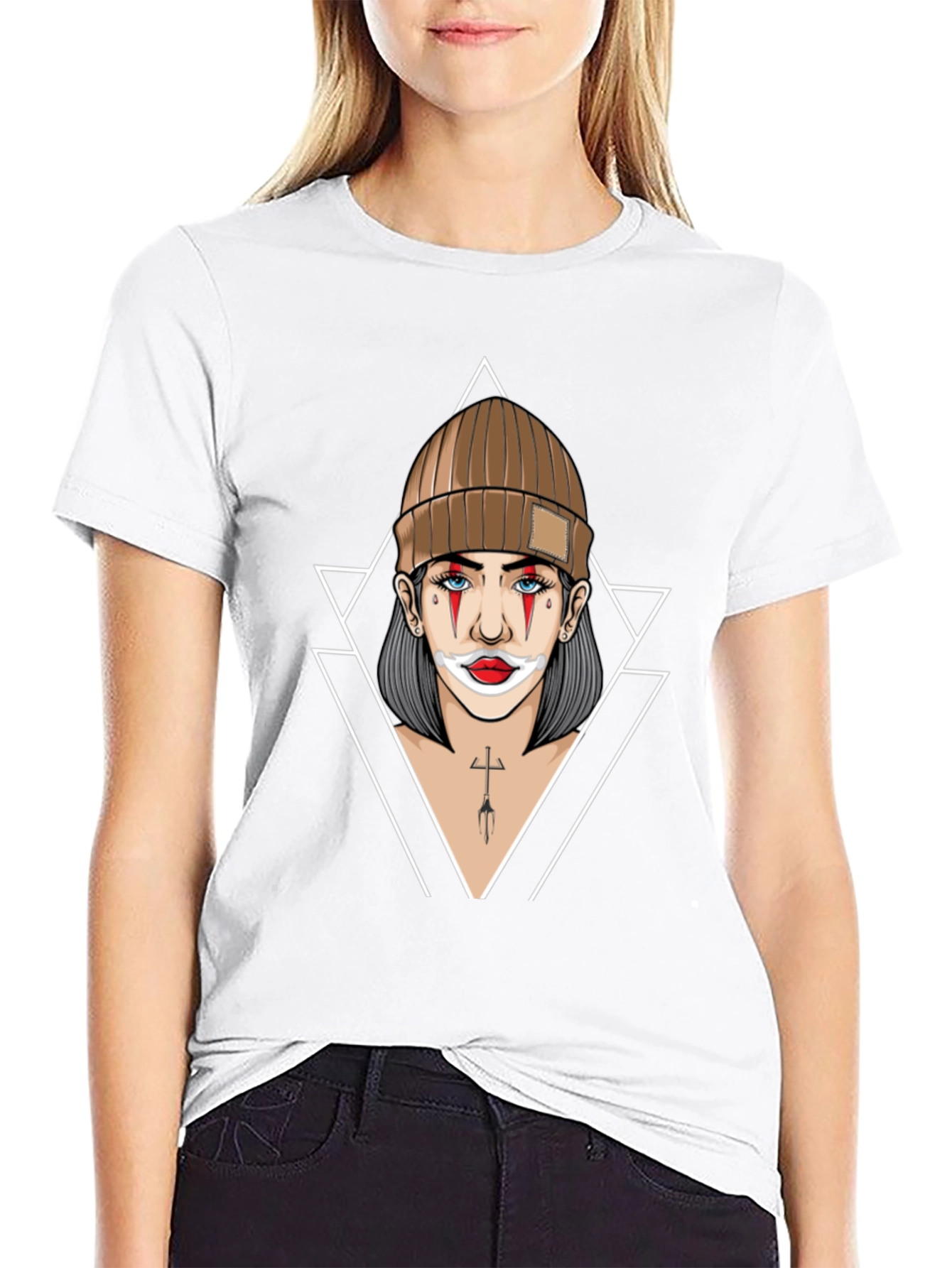 Black Clown Girl Graphic Print Black T-Shirt view 9