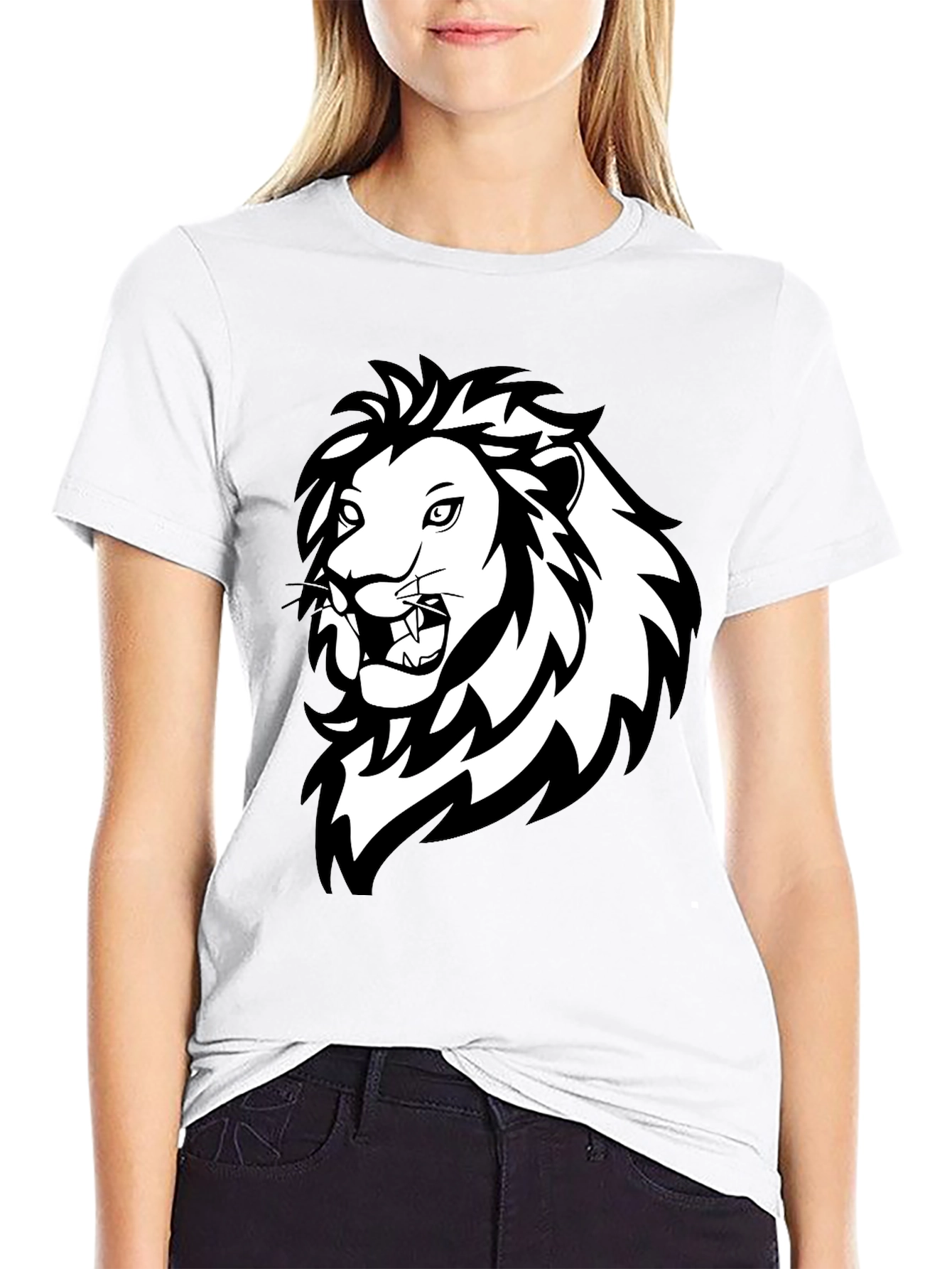 Black Bold Lion Graphic Tee - Black Cotton Crew Neck T-Shirt view 9
