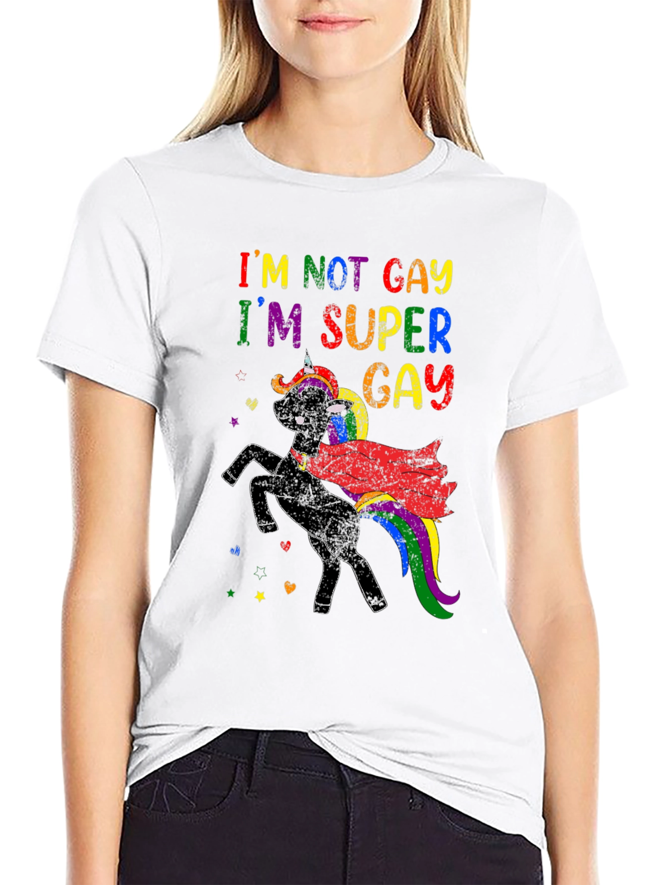 Black I'm Super Gay Unicorn T-Shirt view 9