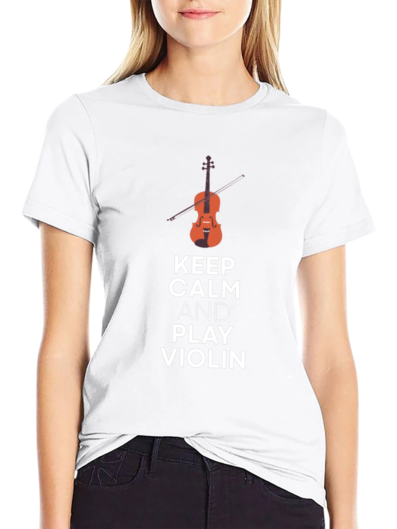Black Keep Calm and Play Violin Graphic Tee - Black view 9
