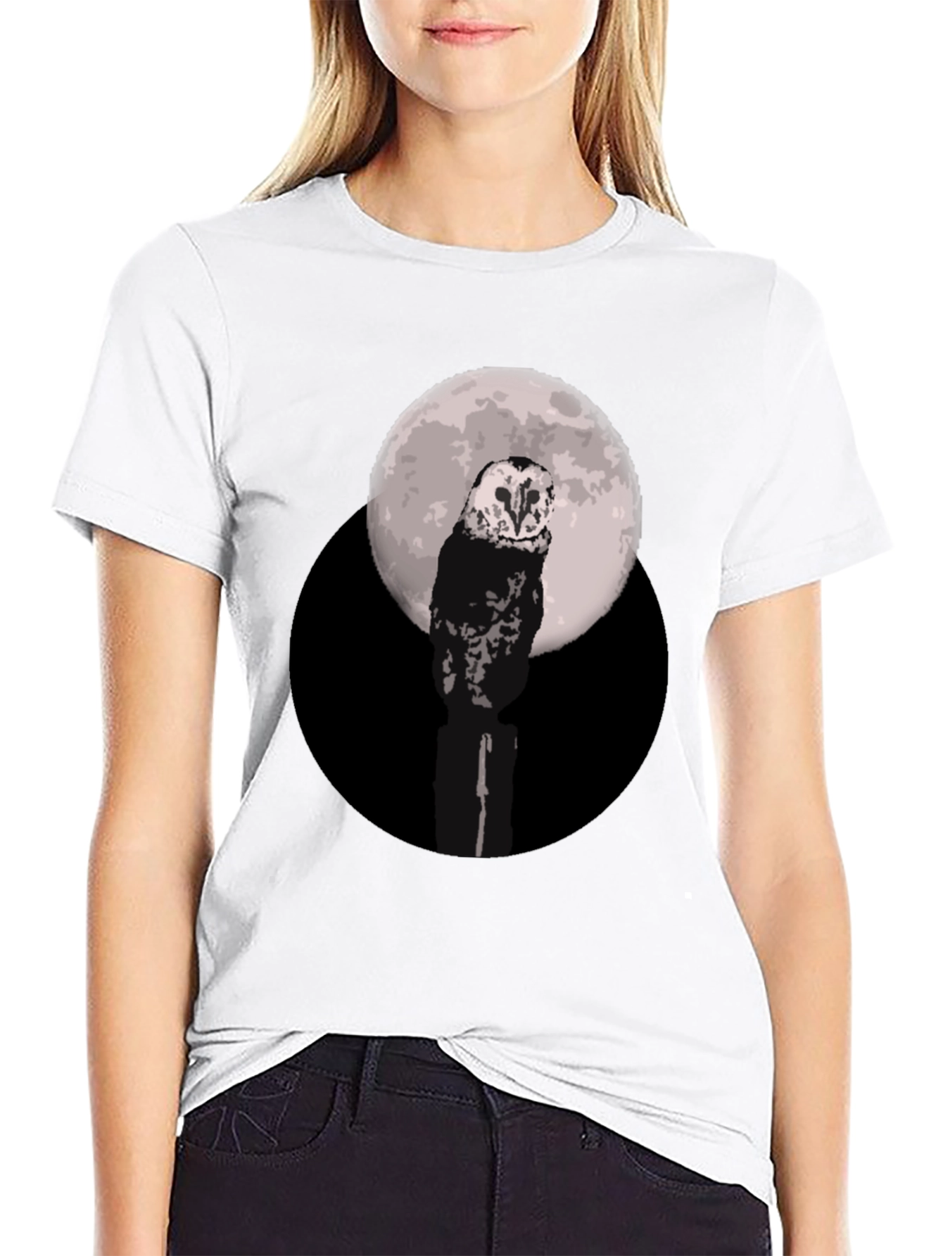 Black Owl Moon Graphic Tee - Black Cotton Blend view 9
