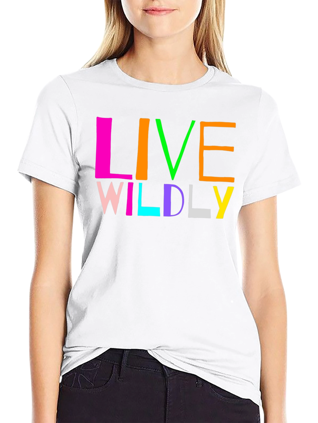 Black Live Wildly Graphic Tee - Colorful Design view 9