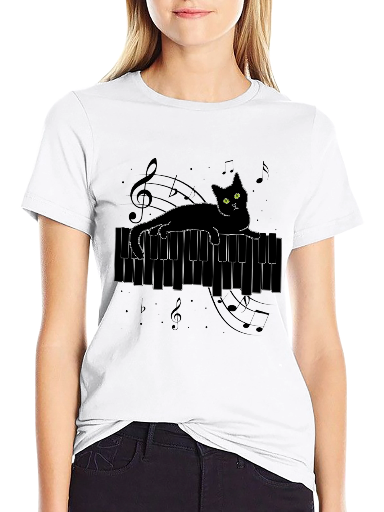 Black Cat on Piano T-Shirt view 9