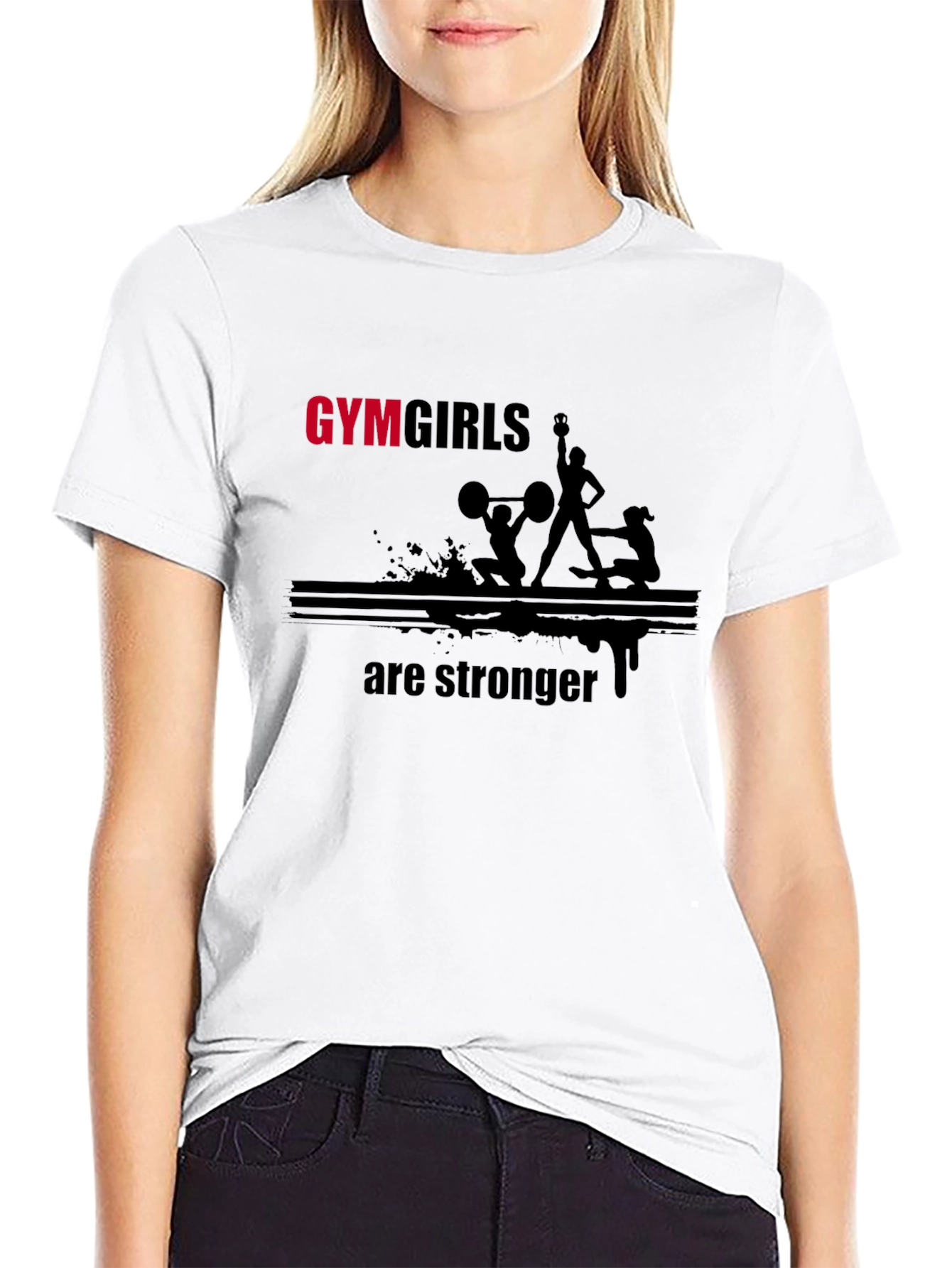 Black Gym Girls are Stronger T-Shirt - Black view 9