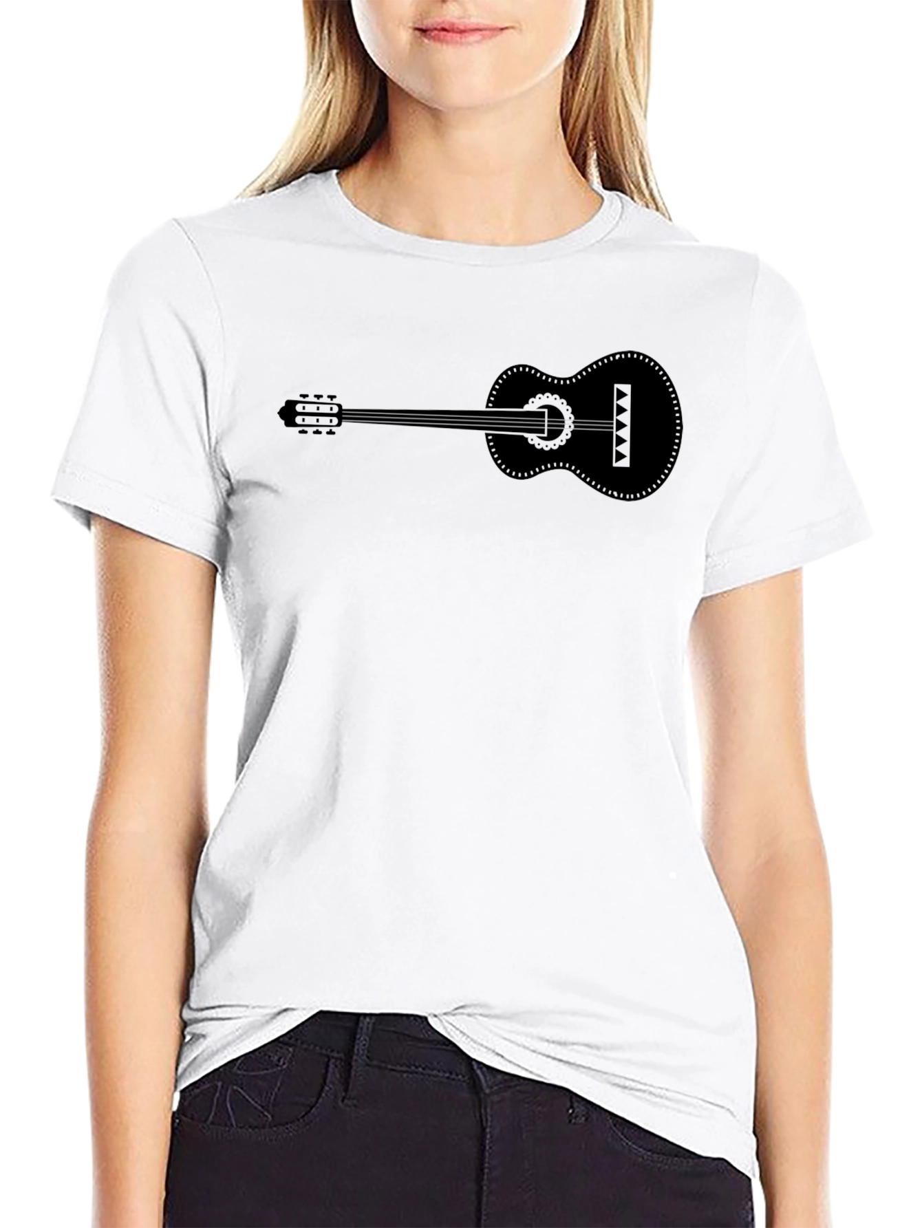 Black Guitar Graphic Tee - Black Cotton T-Shirt view 9