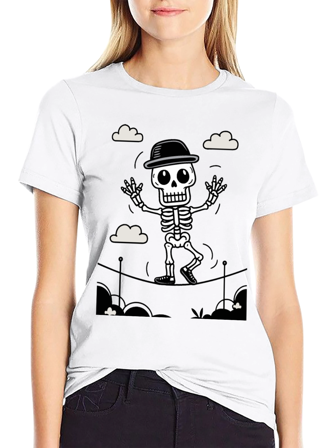 Black Skeleton Tightrope Walker T-Shirt view 9