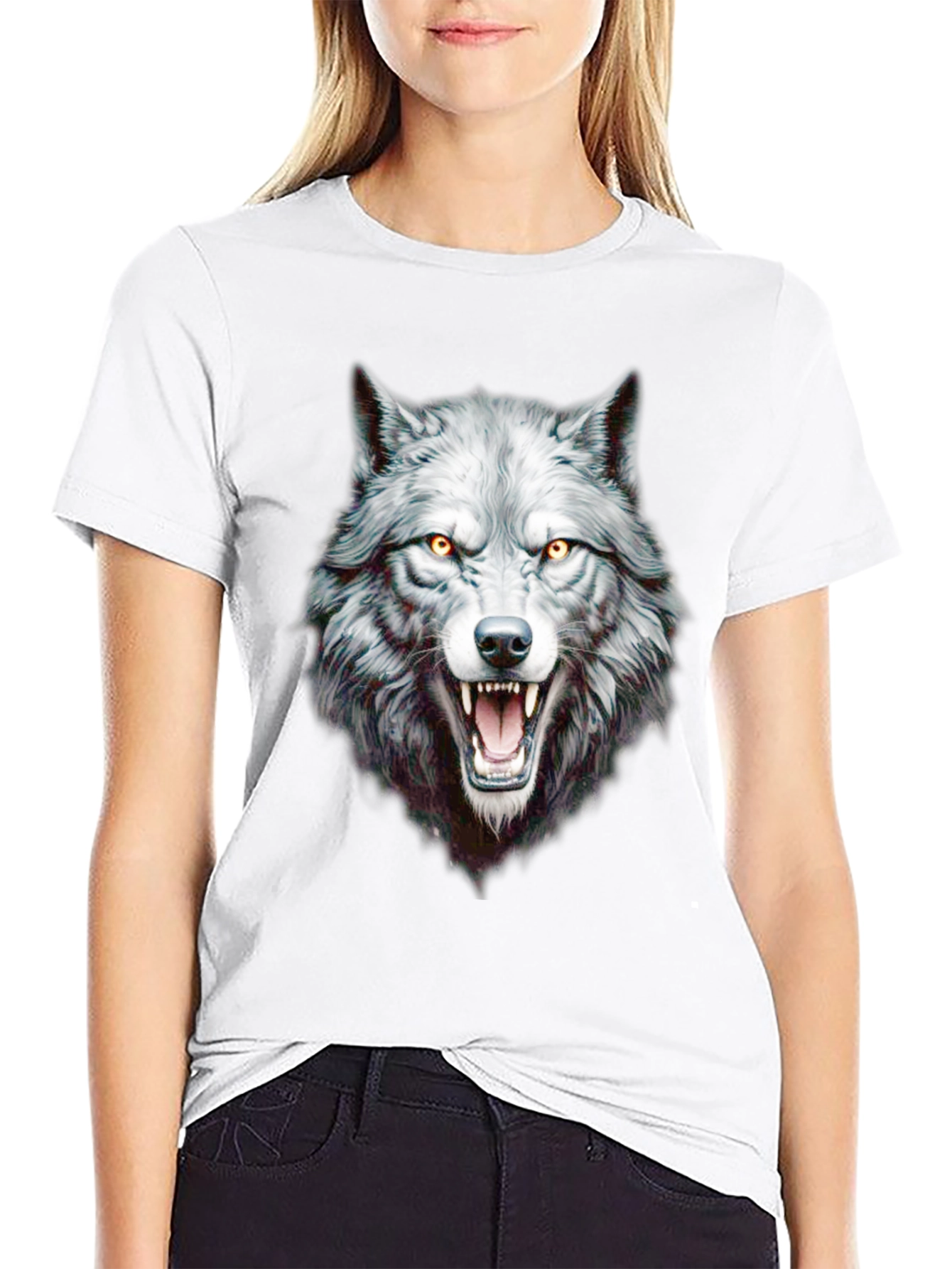 Black Wolf Graphic Print Crew Neck Black T-Shirt view 9