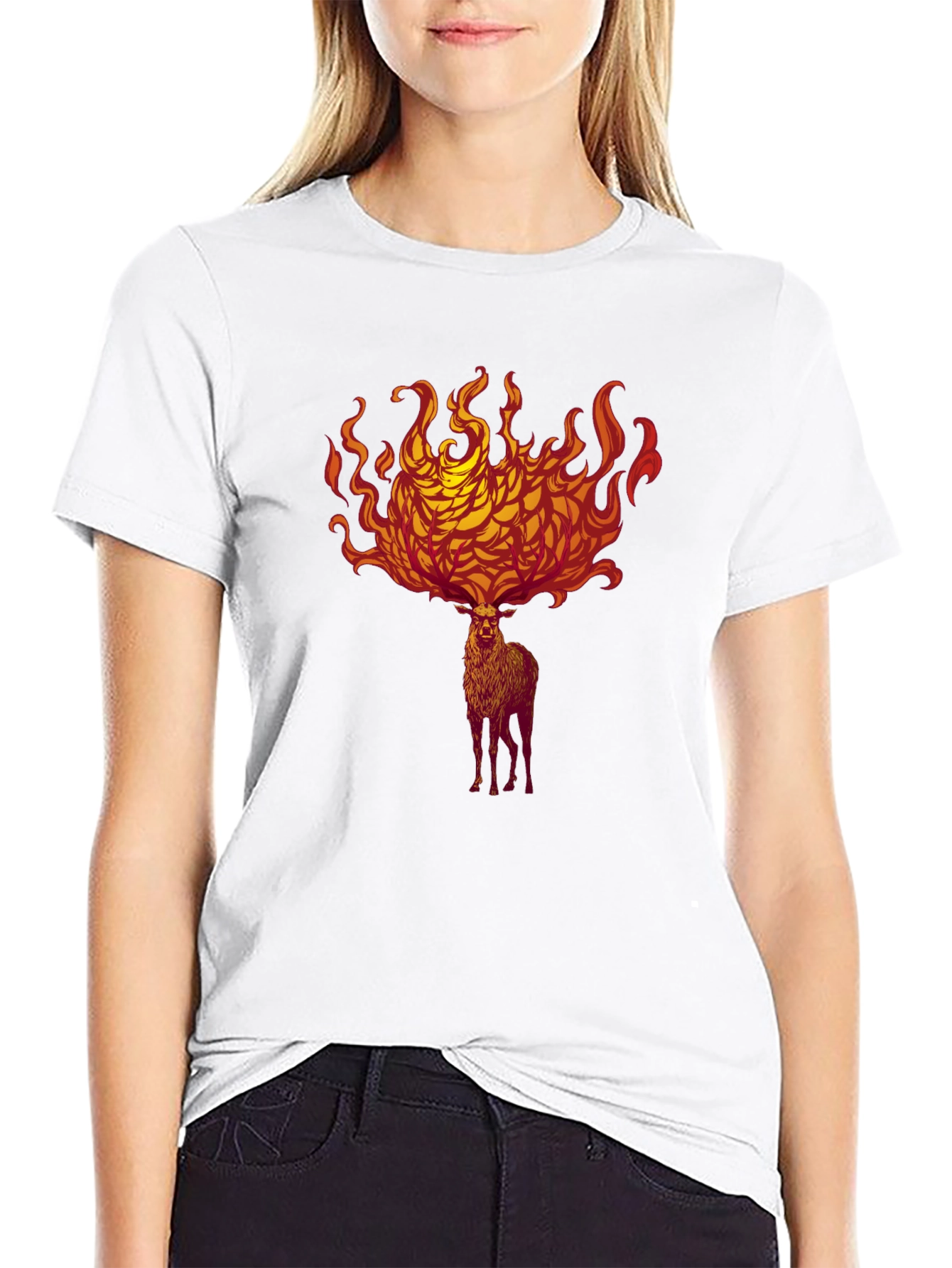 Black Fiery Stag Graphic Tee - Bold Statement Shirt view 9