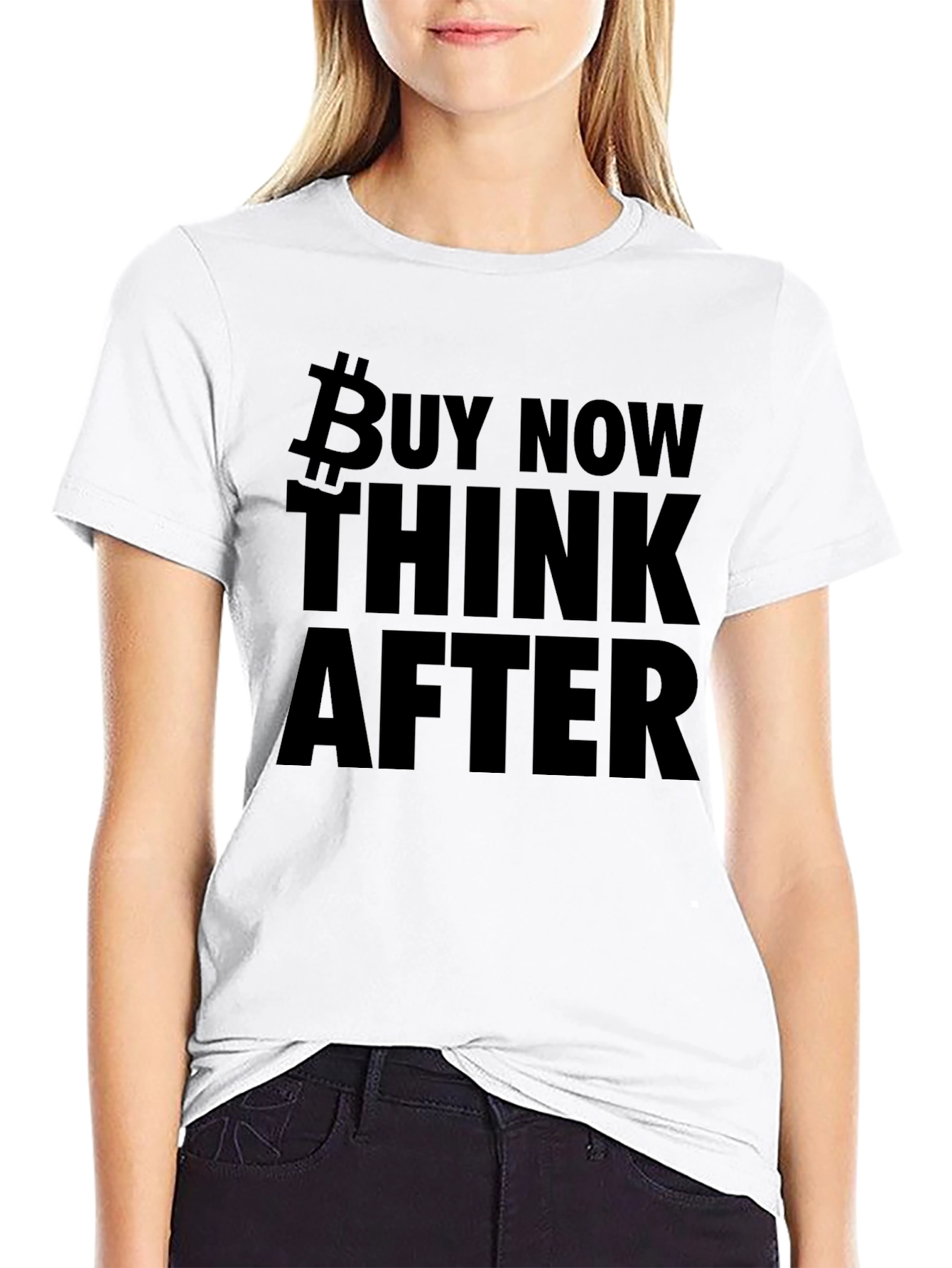 Black Bitcoin Buy Now Think Later Black T-Shirt view 9