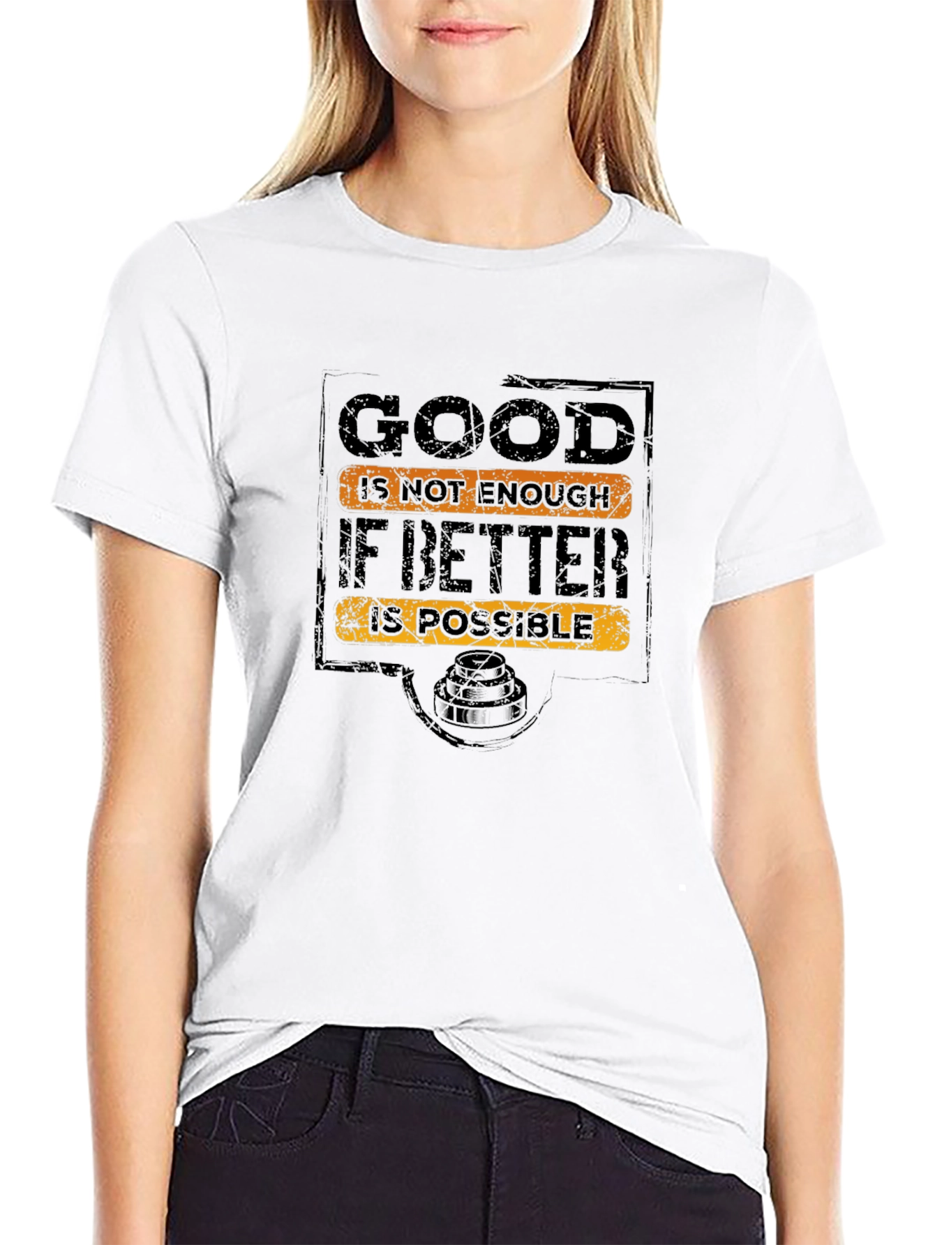 Black Inspirational "Good is Not Enough" Black Graphic T-Shirt view 9