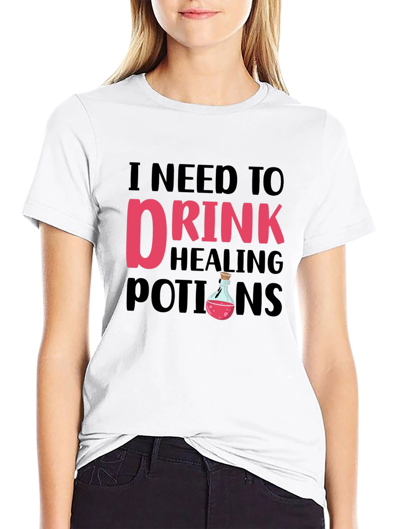 Black Funny 'I Need To Drink Healing Potions' Black T-Shirt view 9