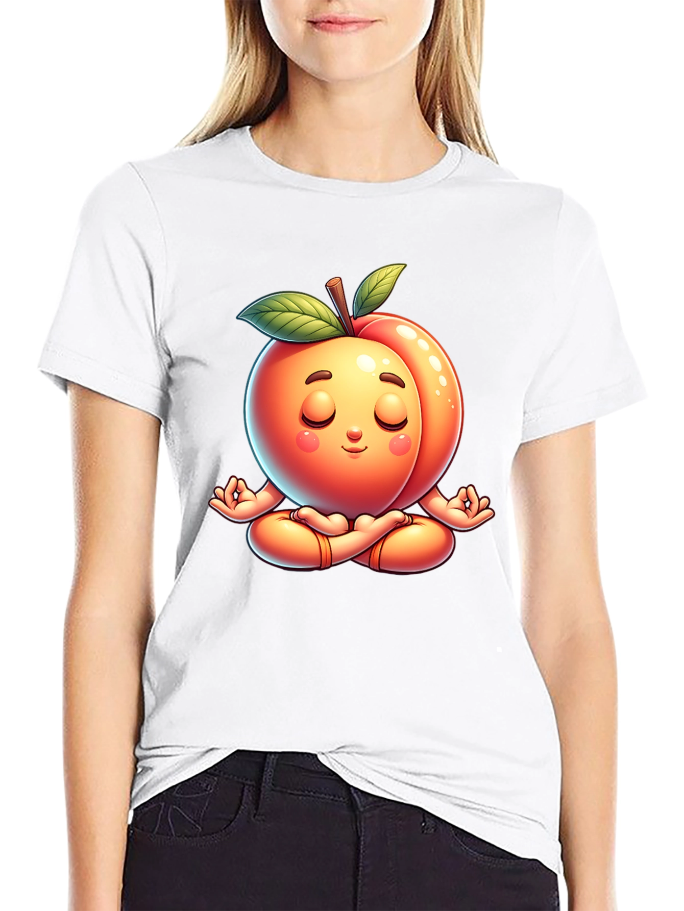 Black Funny Peach Meditating Yoga Black T-Shirt view 9