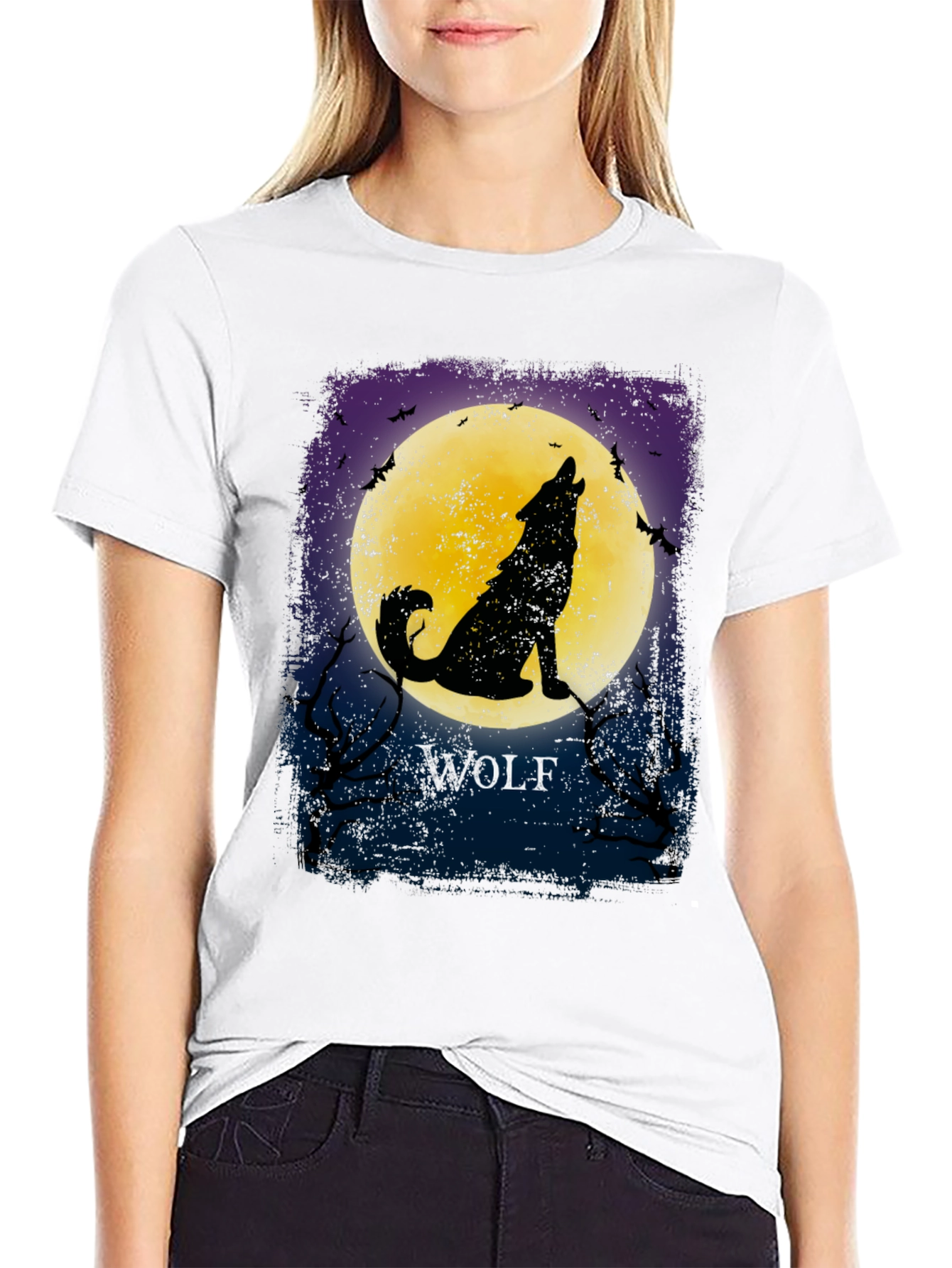 Black Wolf Howling at Moon Graphic T-Shirt view 9