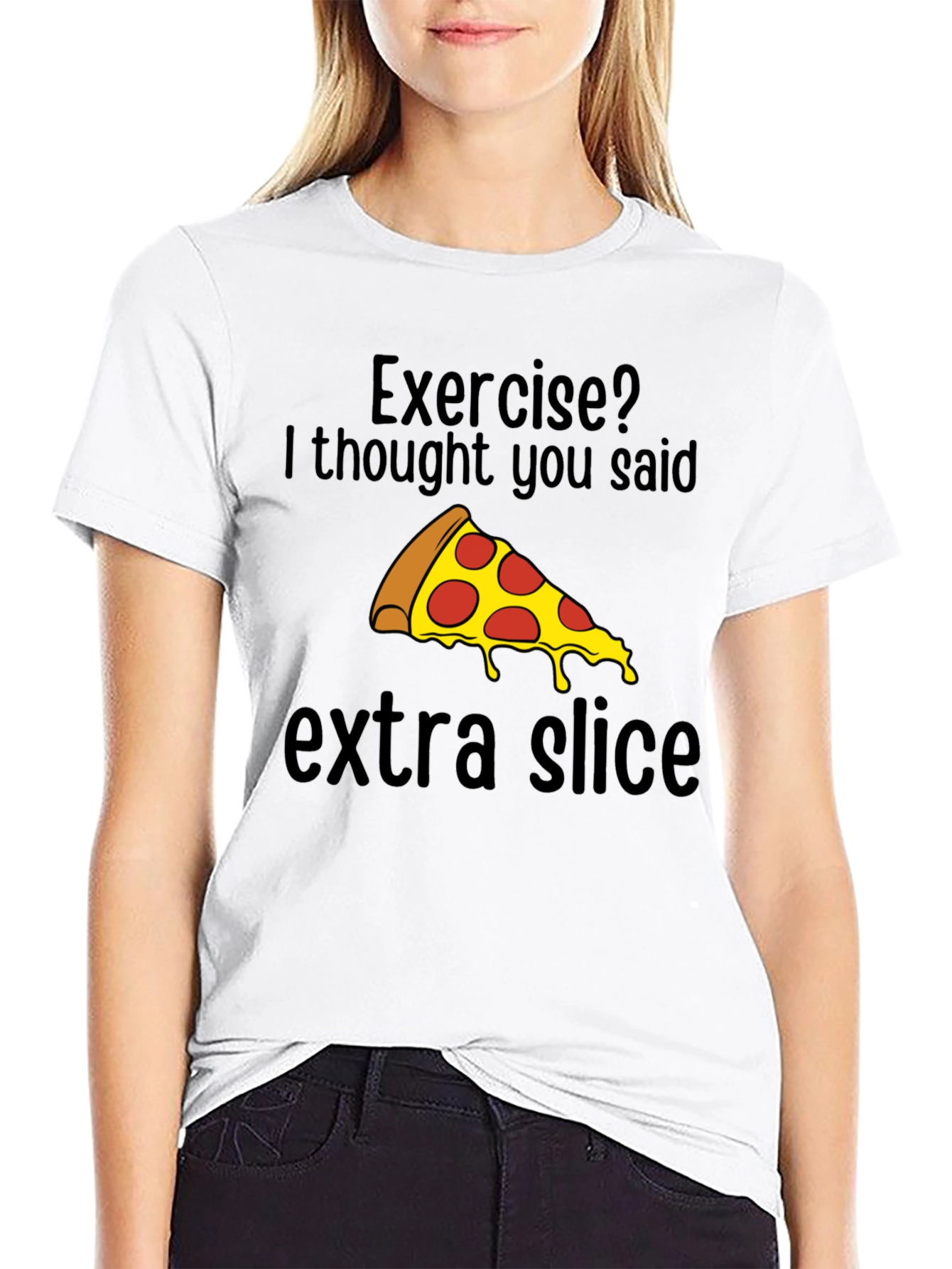 Black Funny Pizza T-Shirt - Exercise? Extra Slice! view 9