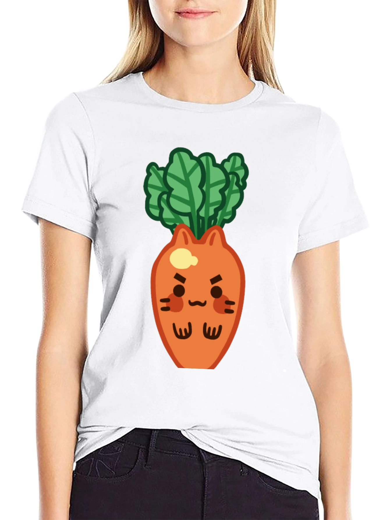 Black Cute Carrot Cat T-Shirt - Black, Unique Design view 9