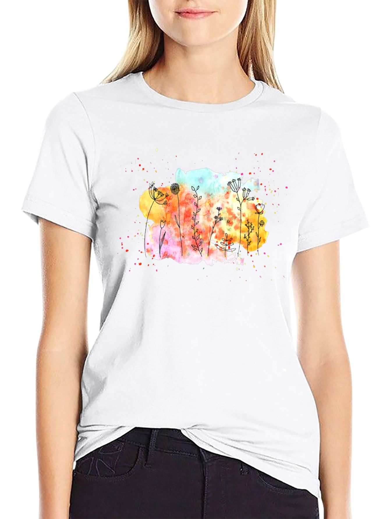 Floral Watercolor Graphic Tee - 9