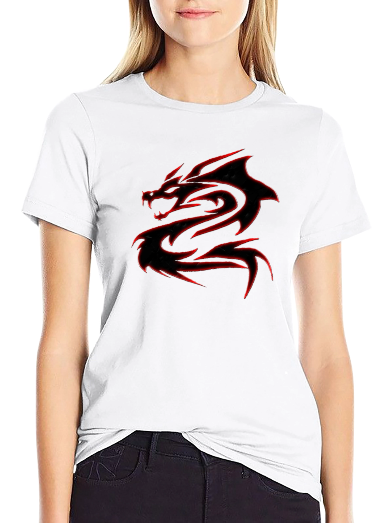 Black T-Shirt with Red Dragon Graphic - 9