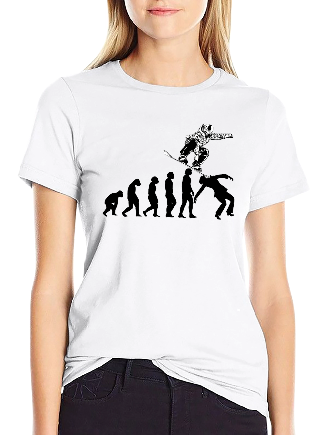 Black Snowboard Evolution T-Shirt: Black Crew Neck Graphic Tee view 9