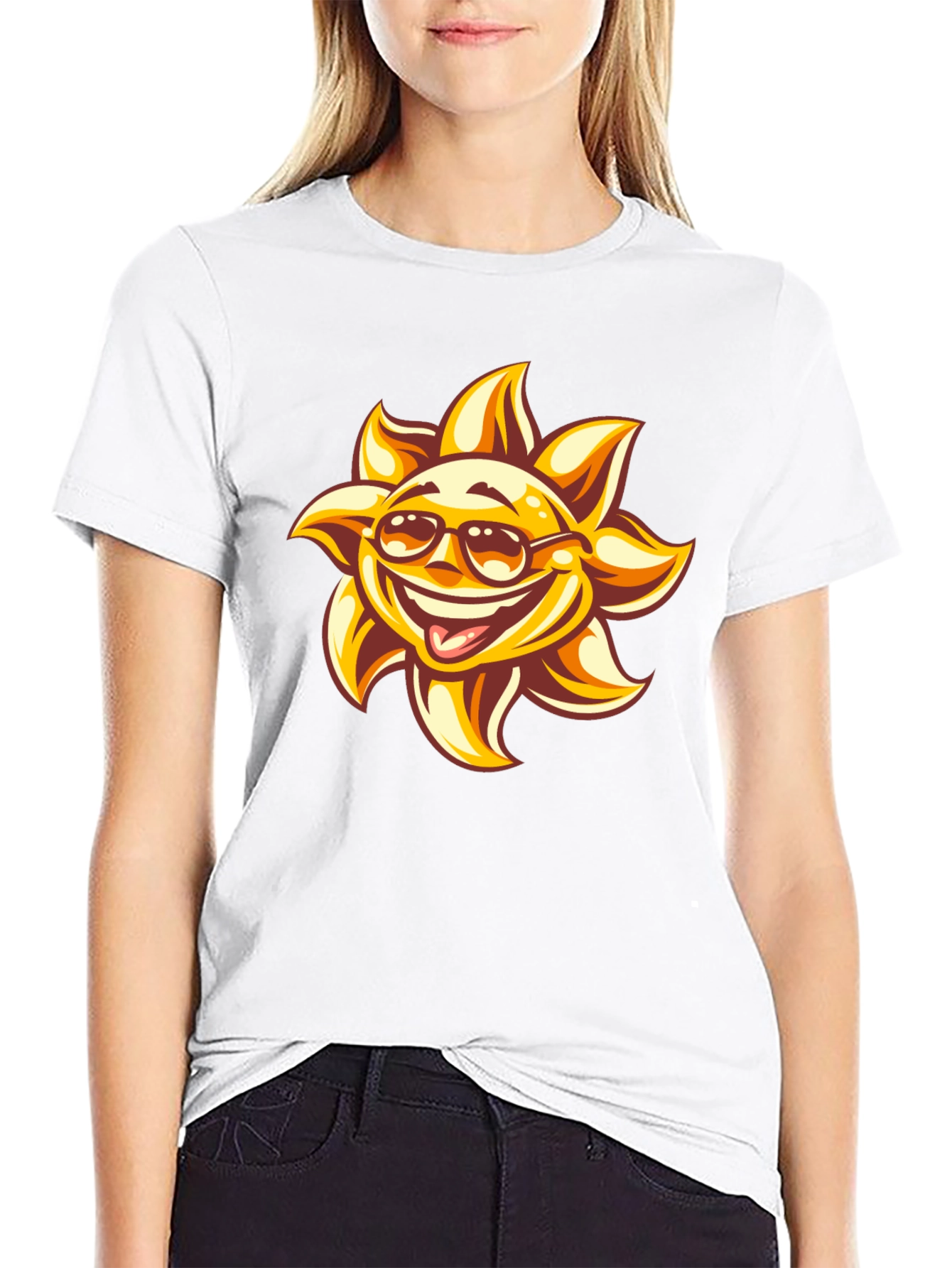 Black Smiling Sun Graphic Black T-Shirt view 9