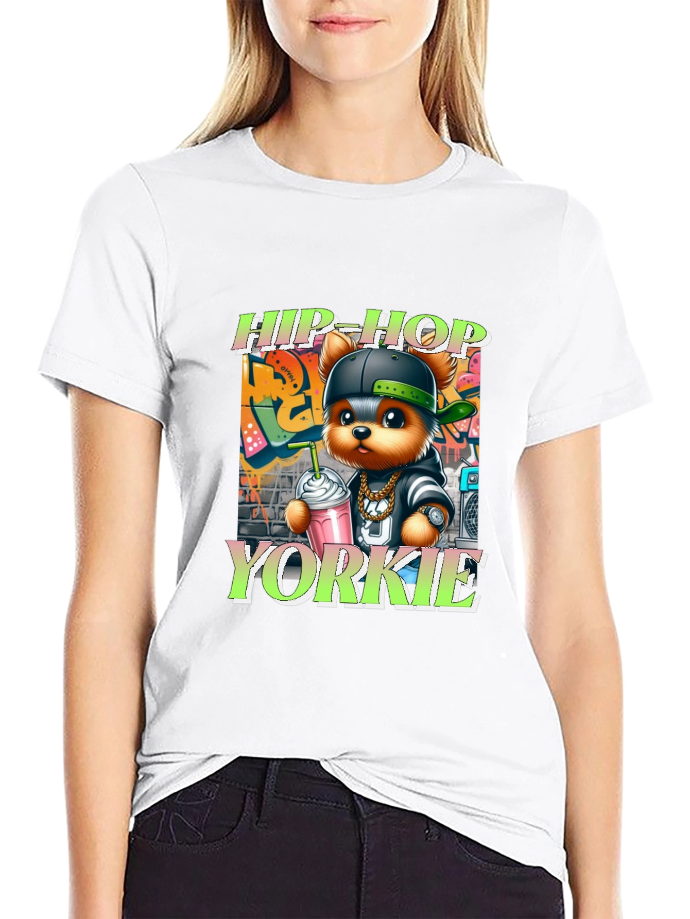 Black Hip-Hop Yorkie Graphic Tee view 9