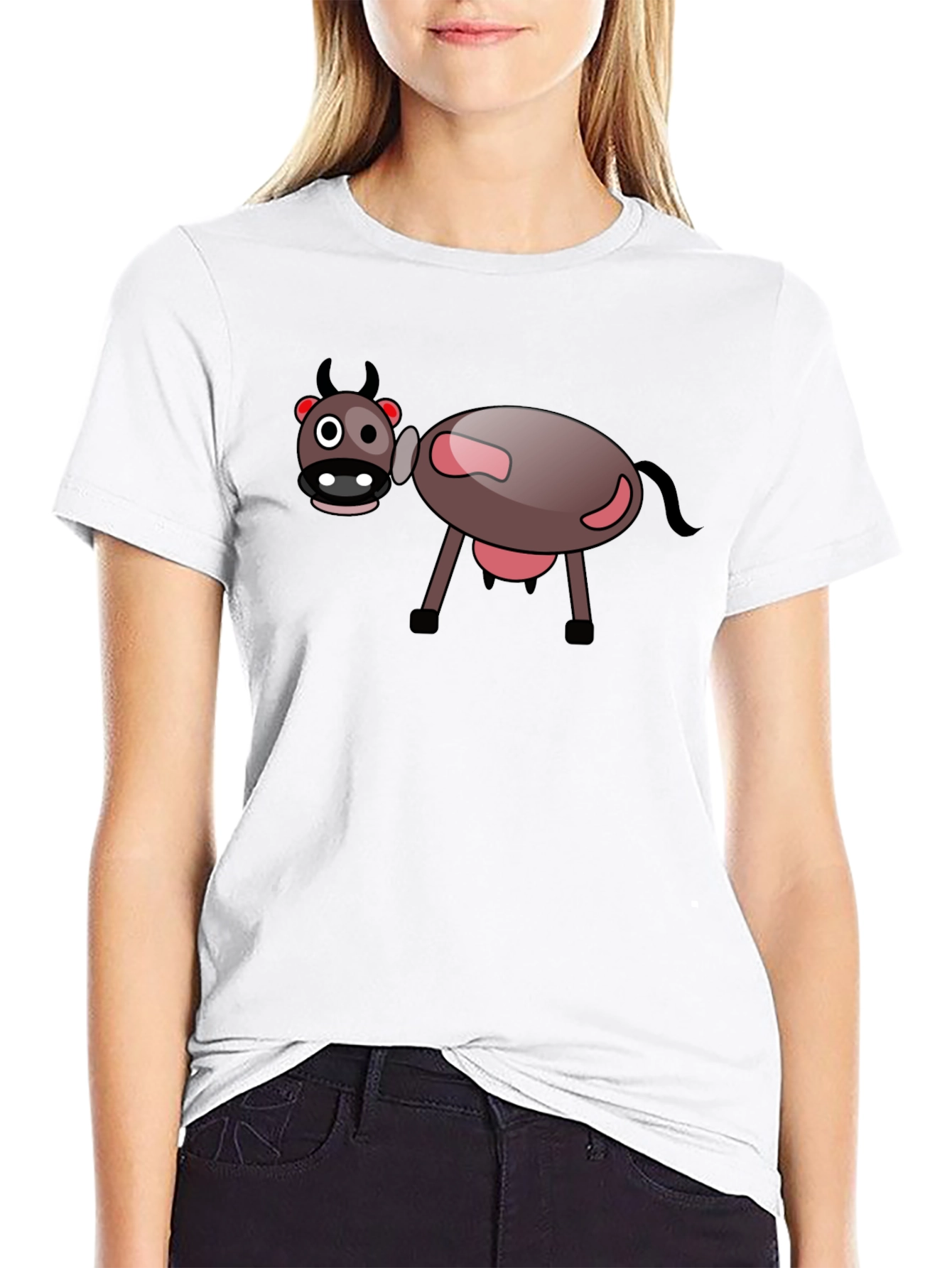 Black Cartoon Cow Black T-Shirt - Fun Novelty Tee view 9