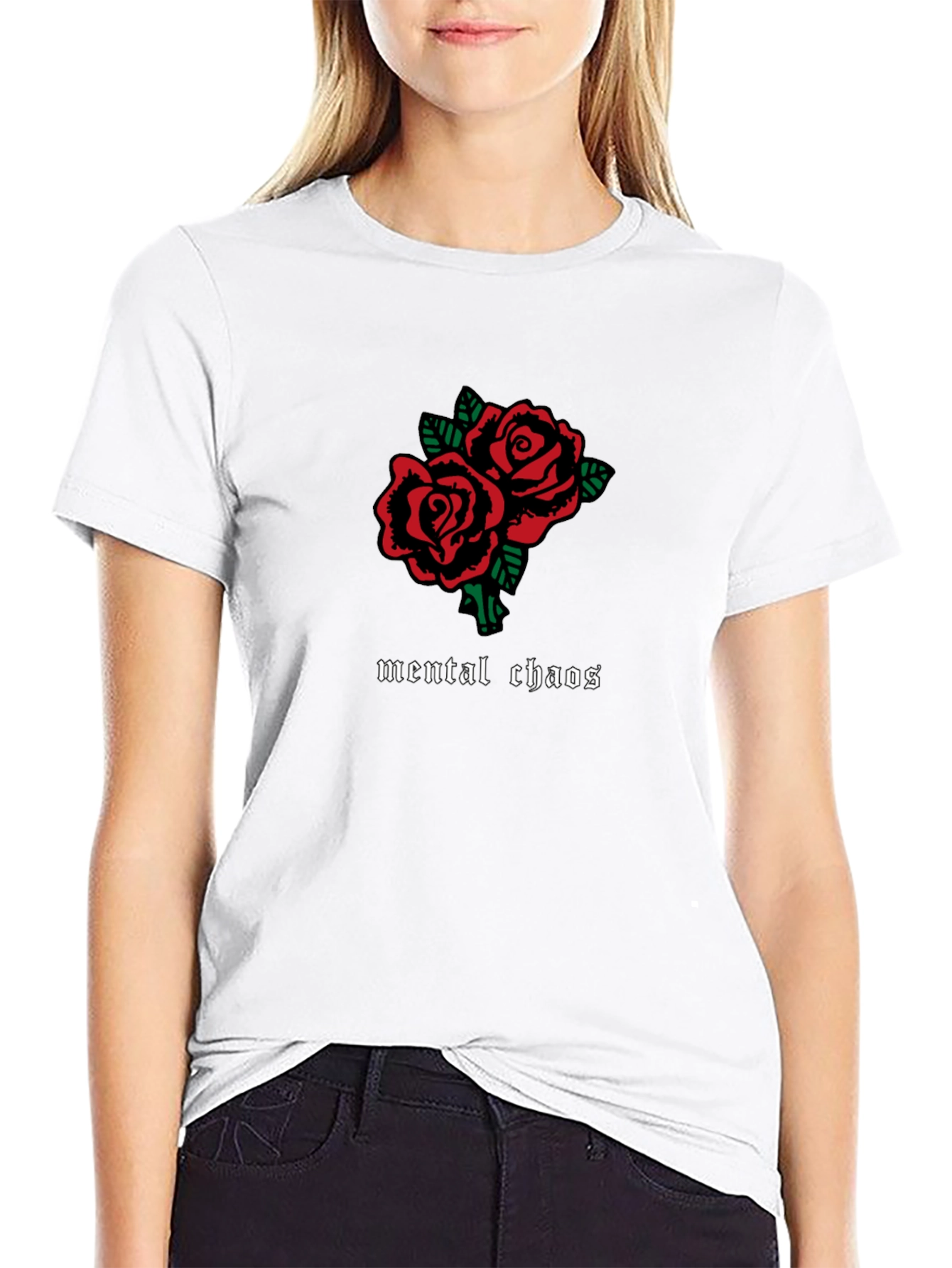 Black Mental Chaos Rose Graphic Black T-Shirt view 9