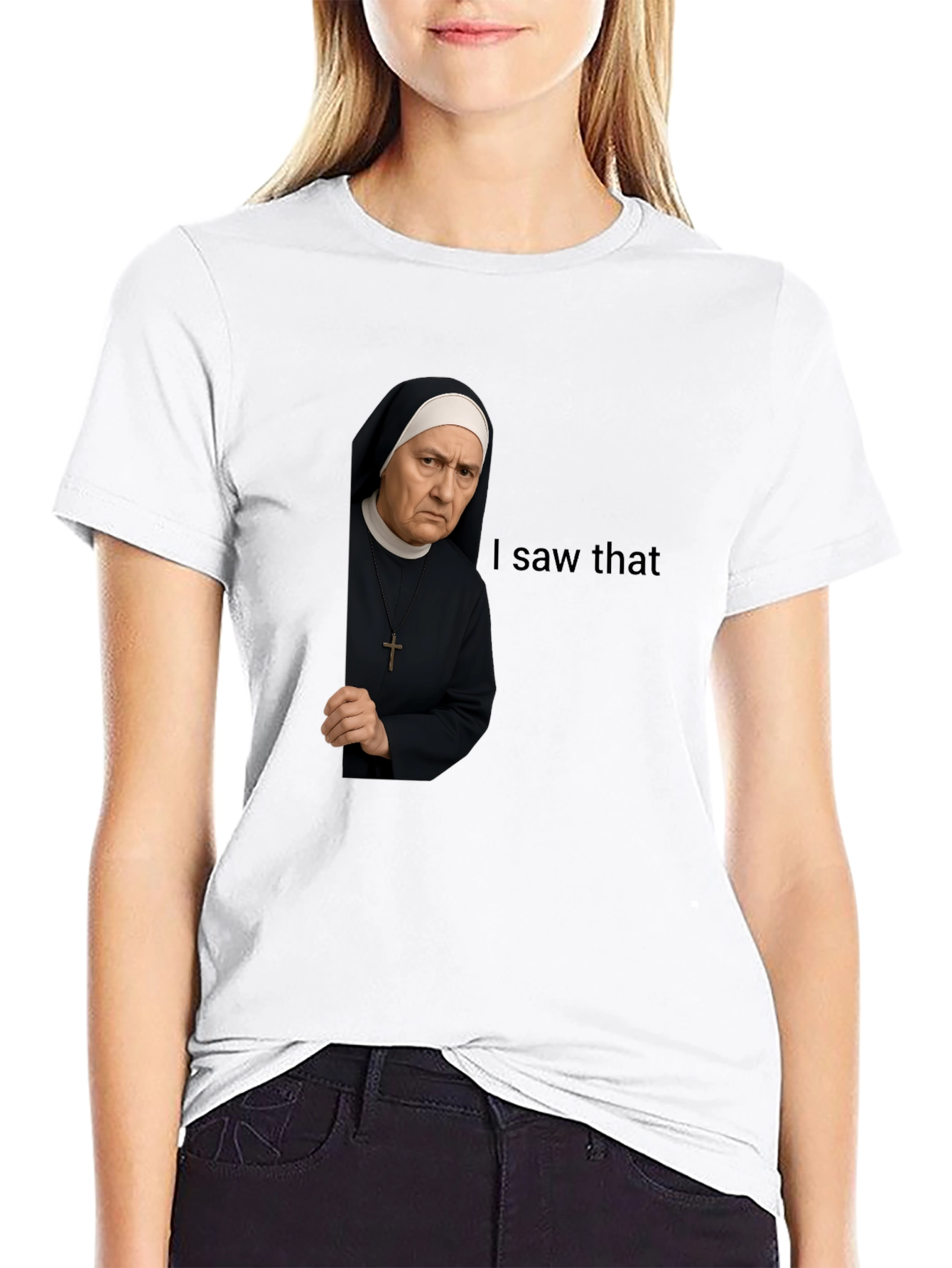 Black I Saw That Nun T-Shirt Funny Graphic Tee view 9