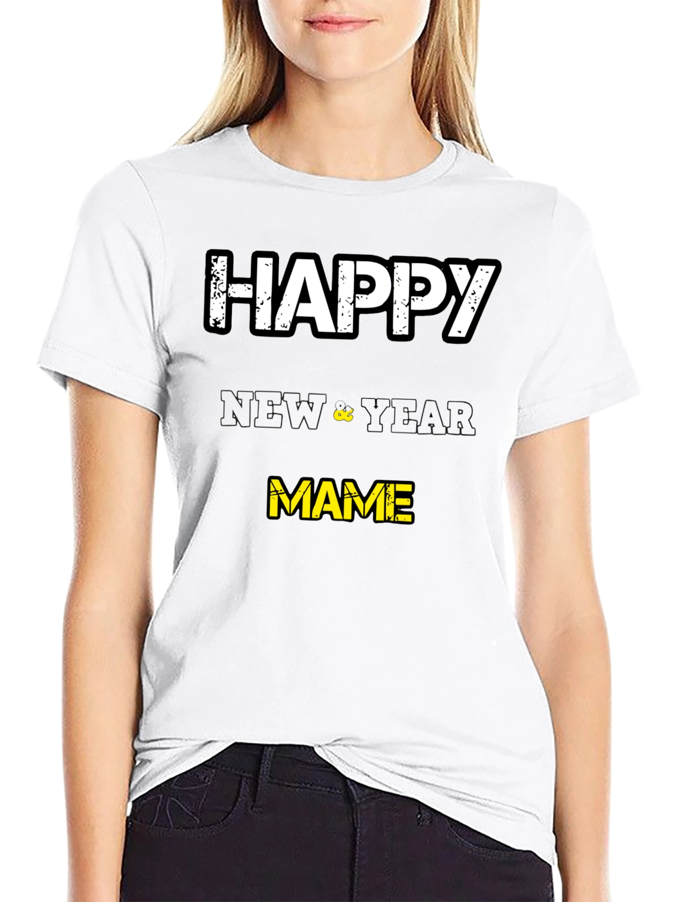 Black Happy New Year Mame T-Shirt - Black view 9