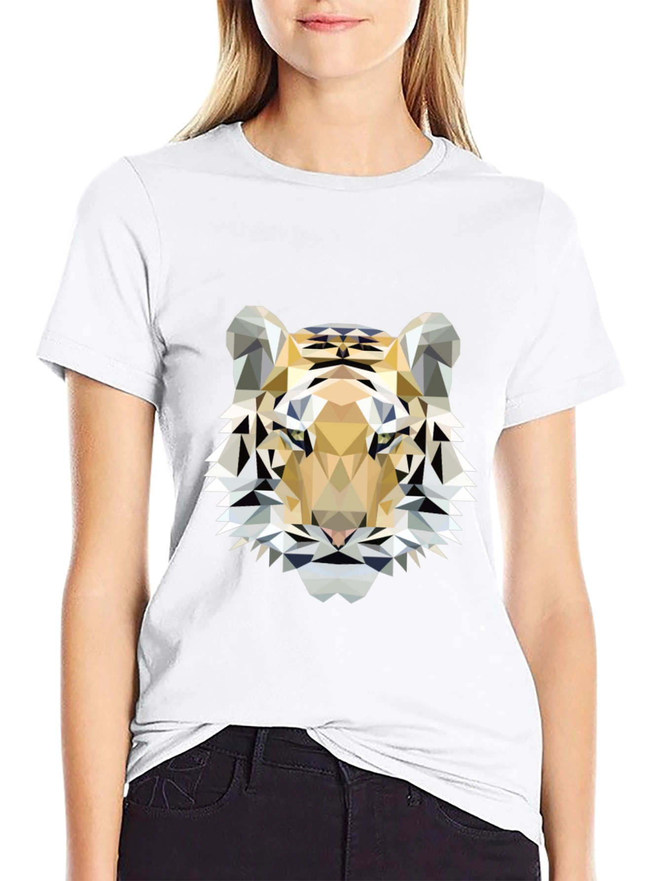 Black Geometric Tiger Print Black T-Shirt view 9